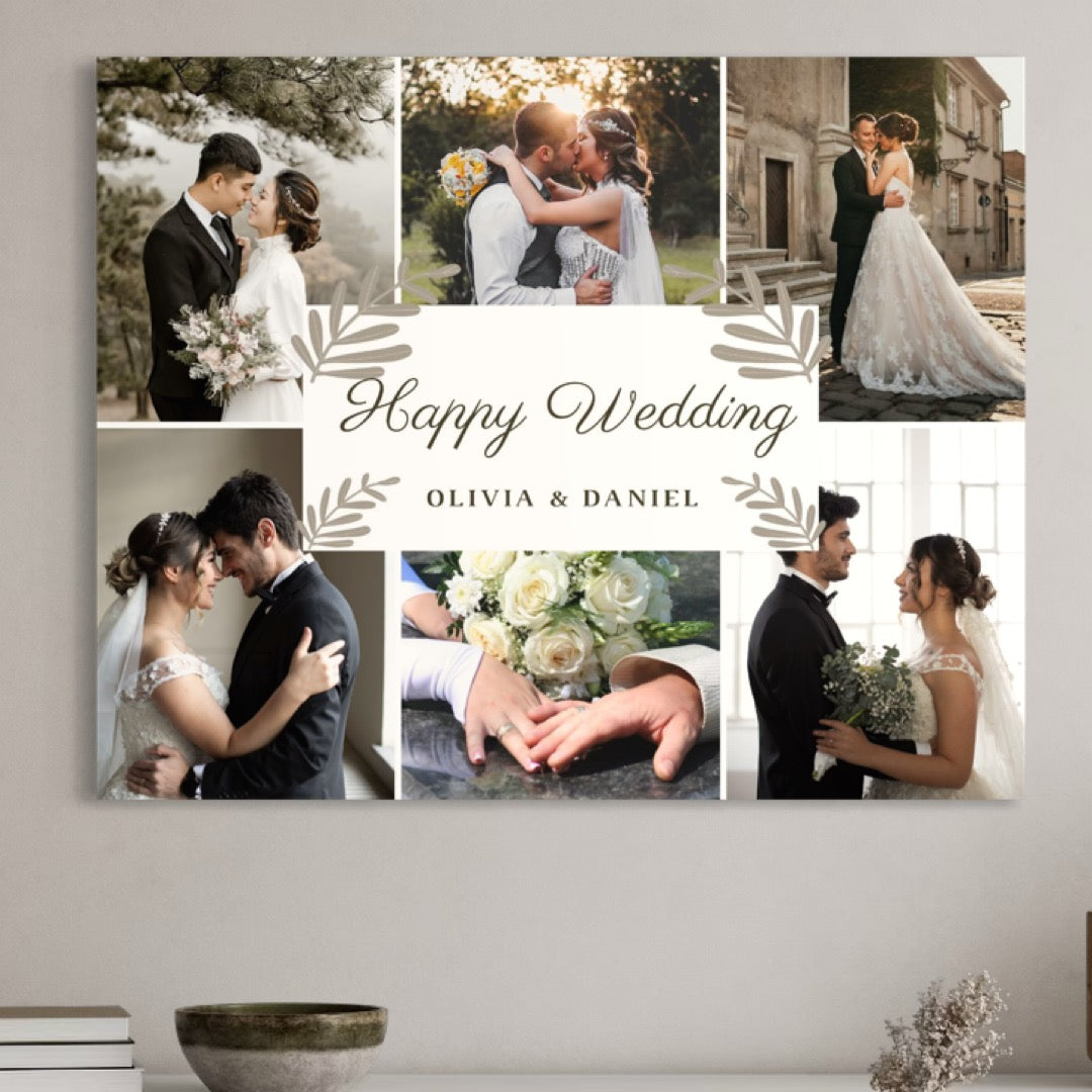 Tablou Canvas Personalizat cu 6 Poze Pentru Nunta "Happy Wedding", PS204