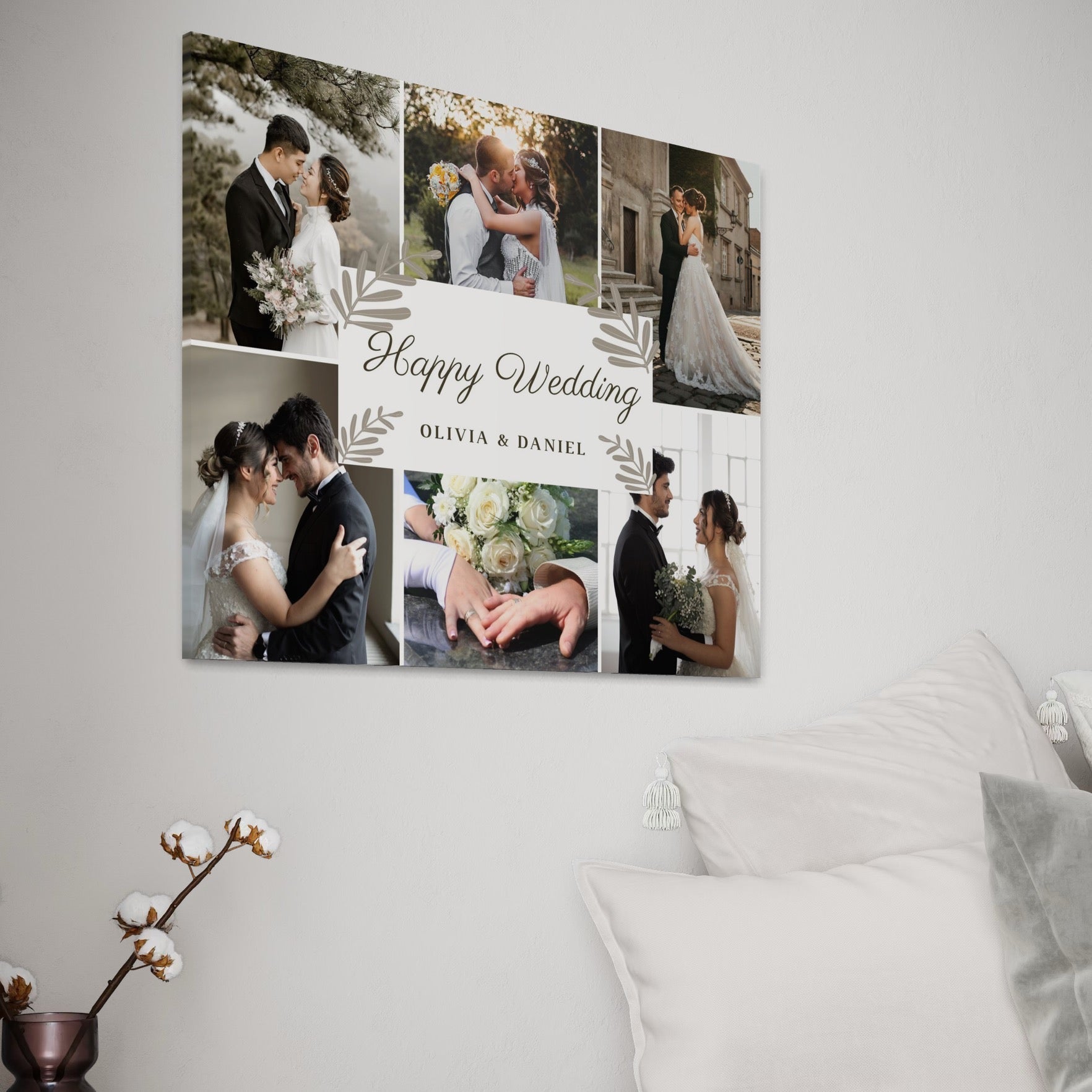 Imagine cu tablou canvas cu colaj fotografii nunta, tiparita pe panza canvas