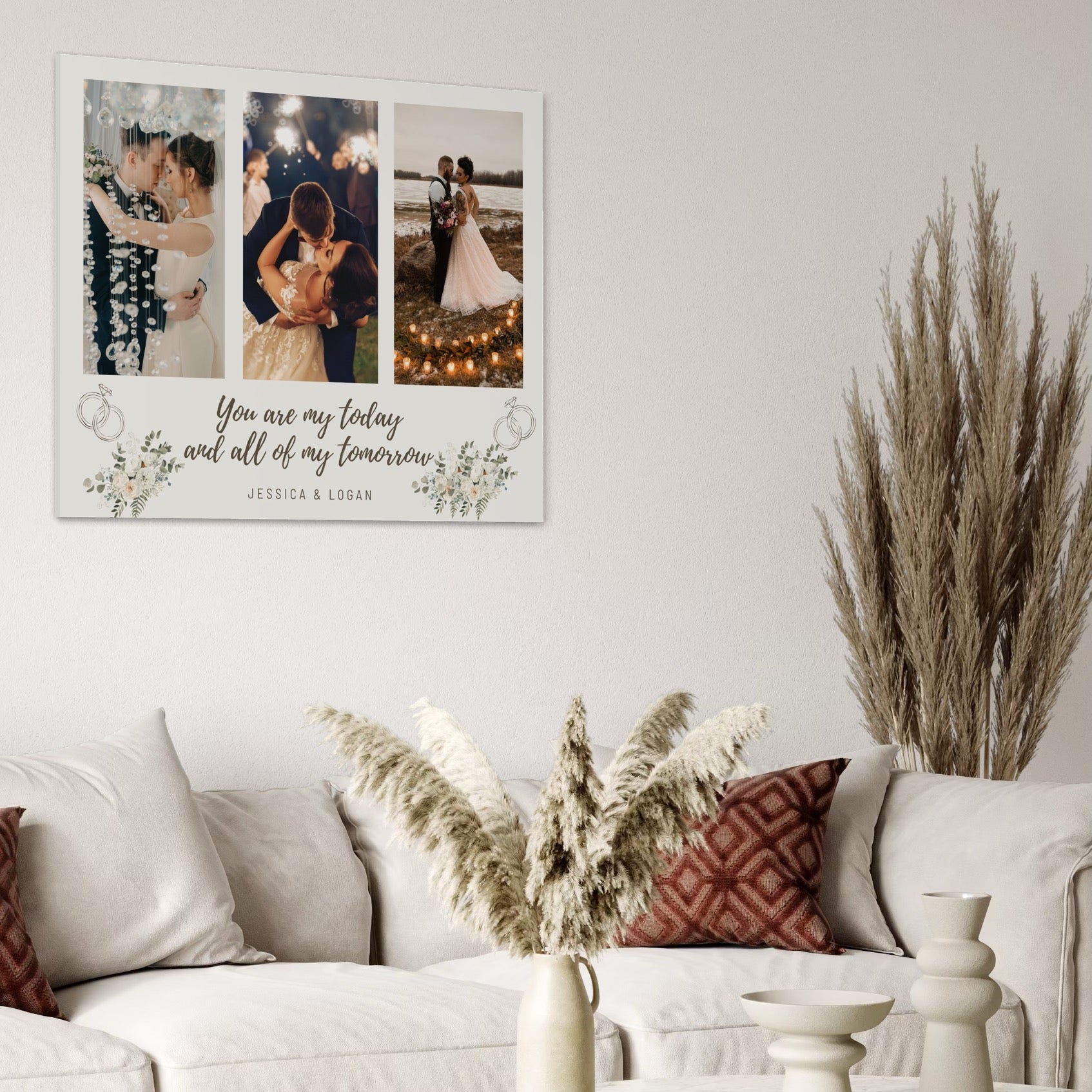 Imagine cu tablou canvas cu trei fotografii de nunta, tiparita pe panza canvas