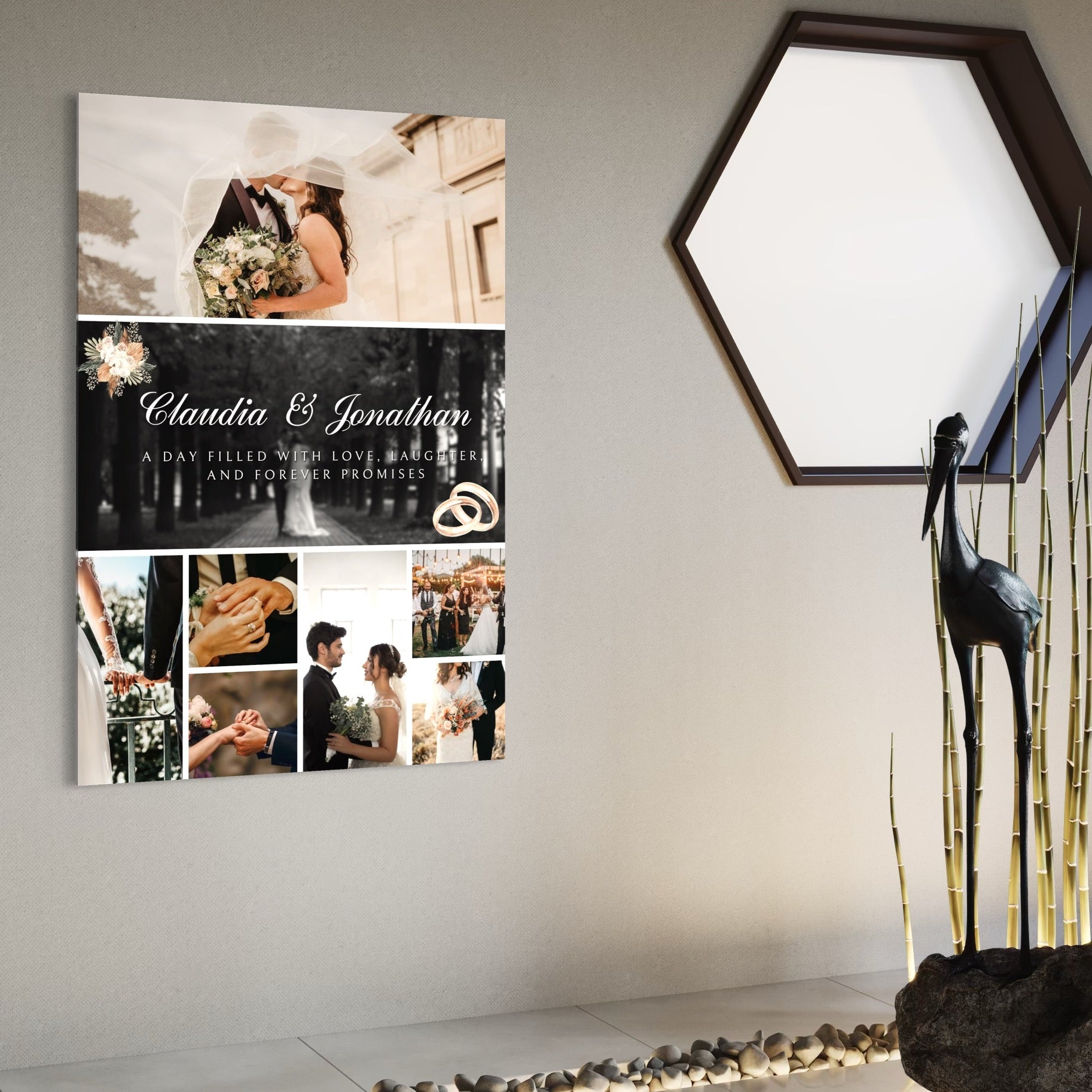 Imagine cu tablou canvas personalizat cu fotografii de nunta, tiparita pe panza canvas
