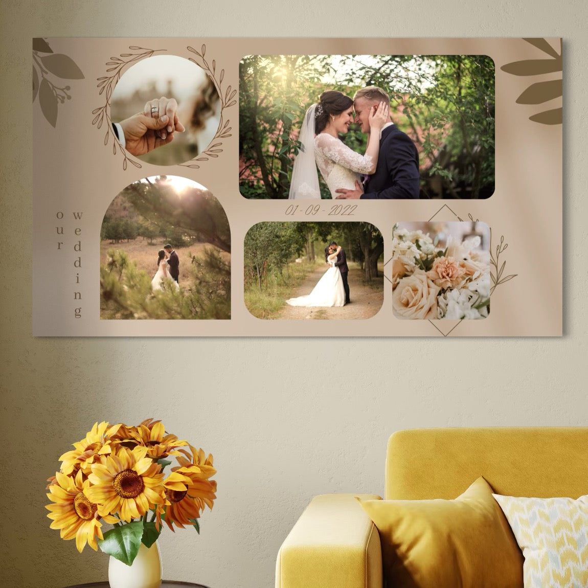 Tablou Canvas Personalizat cu 5 Poze Pentru Nunta "Our Wedding", PS208