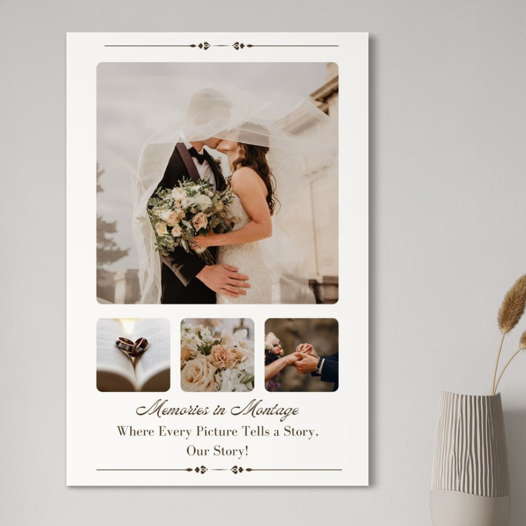 Tablou Canvas Personalizat cu 4 Poze Pentru Nunta "Memories In Montage", PS209