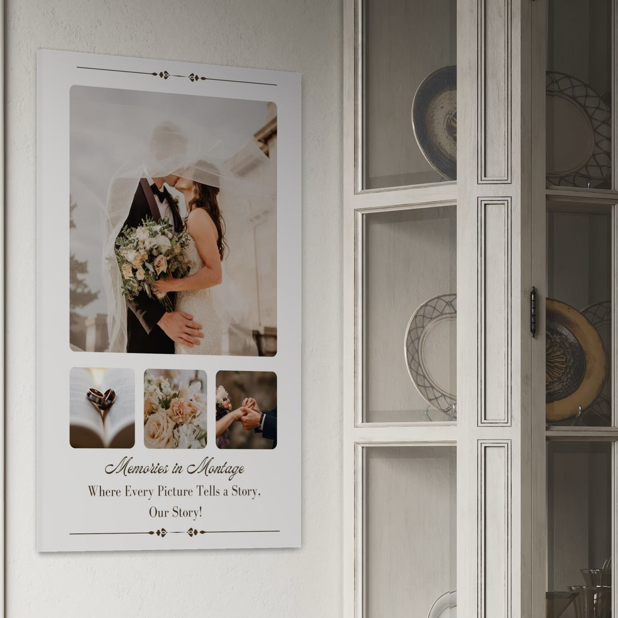 Imagine cu tablou personalizat cu colaj foto de nunta, tiparita pe panza canvas