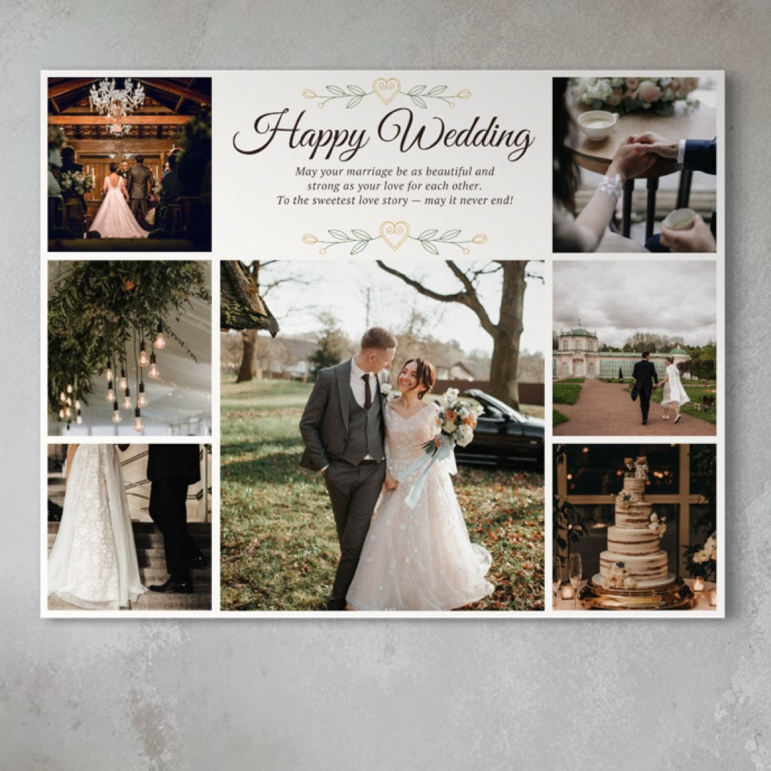 Tablou Canvas Personalizat cu 7 Poze Pentru Nunta "Happy Wedding", PS212