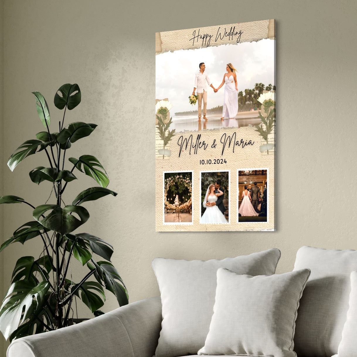 Tablou canvas personalizat cu fotografii de nunta, tablou canvas pentru perete