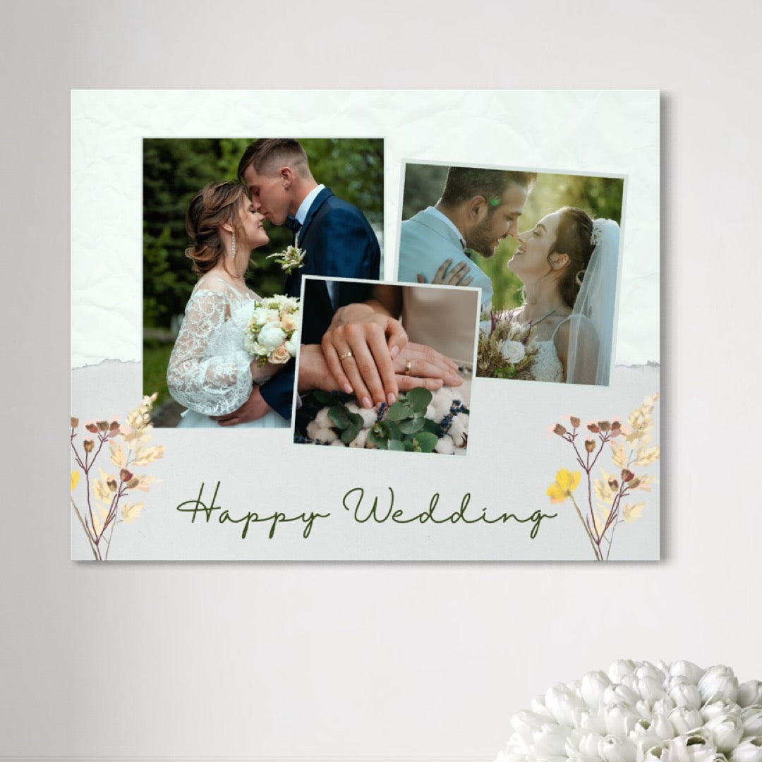 Tablou Canvas Personalizat cu 3 Poze Pentru Nunta "Happy Wedding", PS215