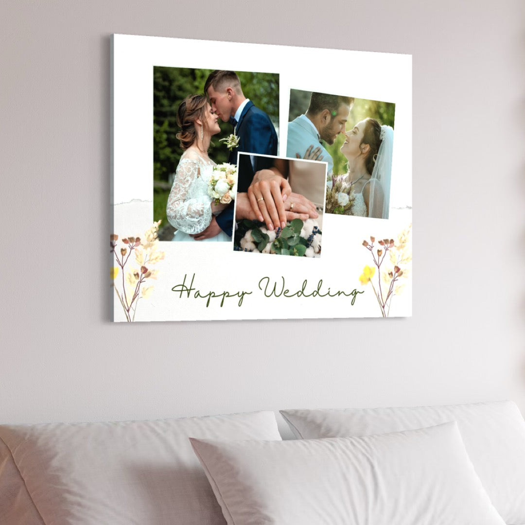 Imagine cu tablou canvas personalizat cu fotografii de nunta, tiparita pe panza canvas