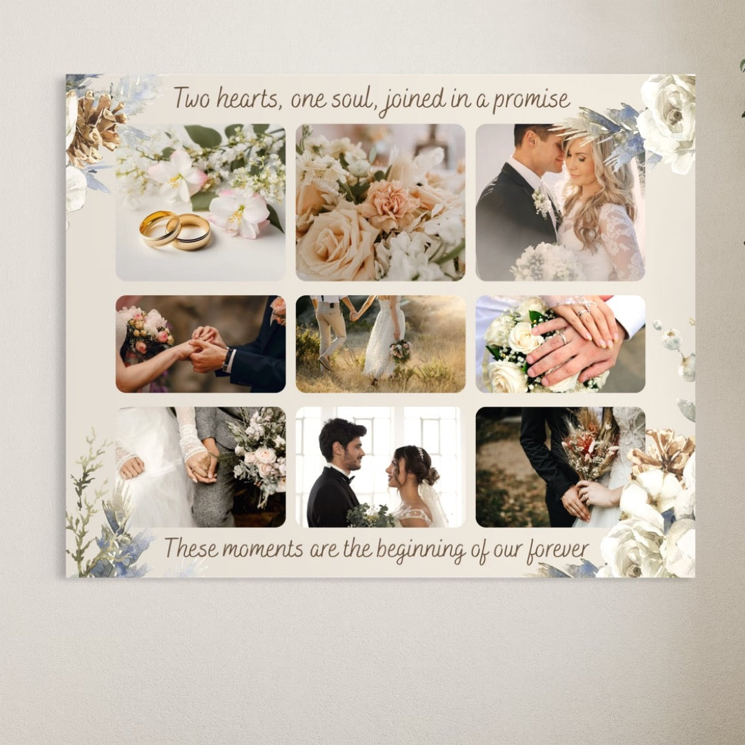 Tablou Canvas Personalizat cu 9 Poze Pentru Nunta "Two Hearts", PS216