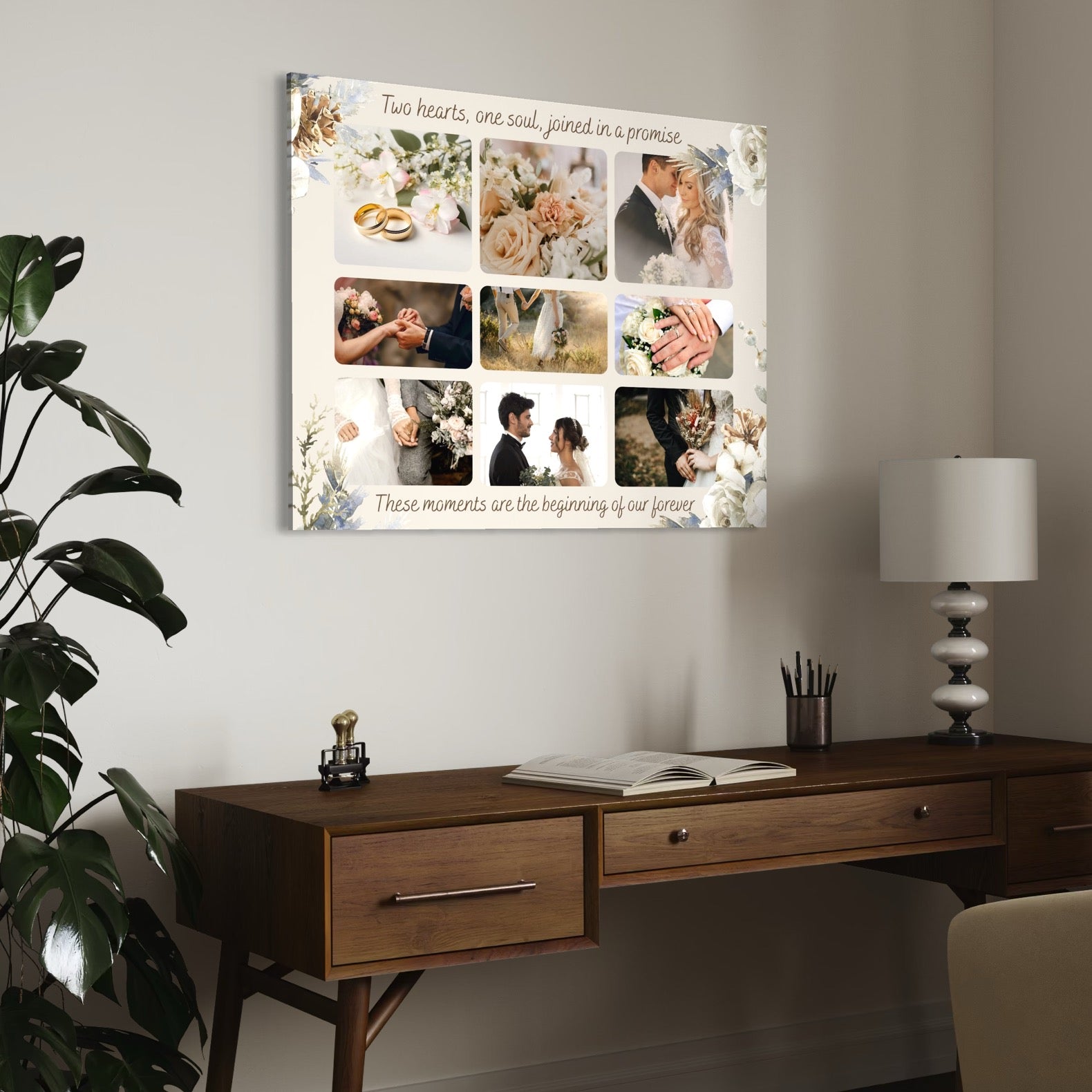 Imagine cu tablou canvas personalizat cu fotografii de nunta, tiparita pe panza canvas