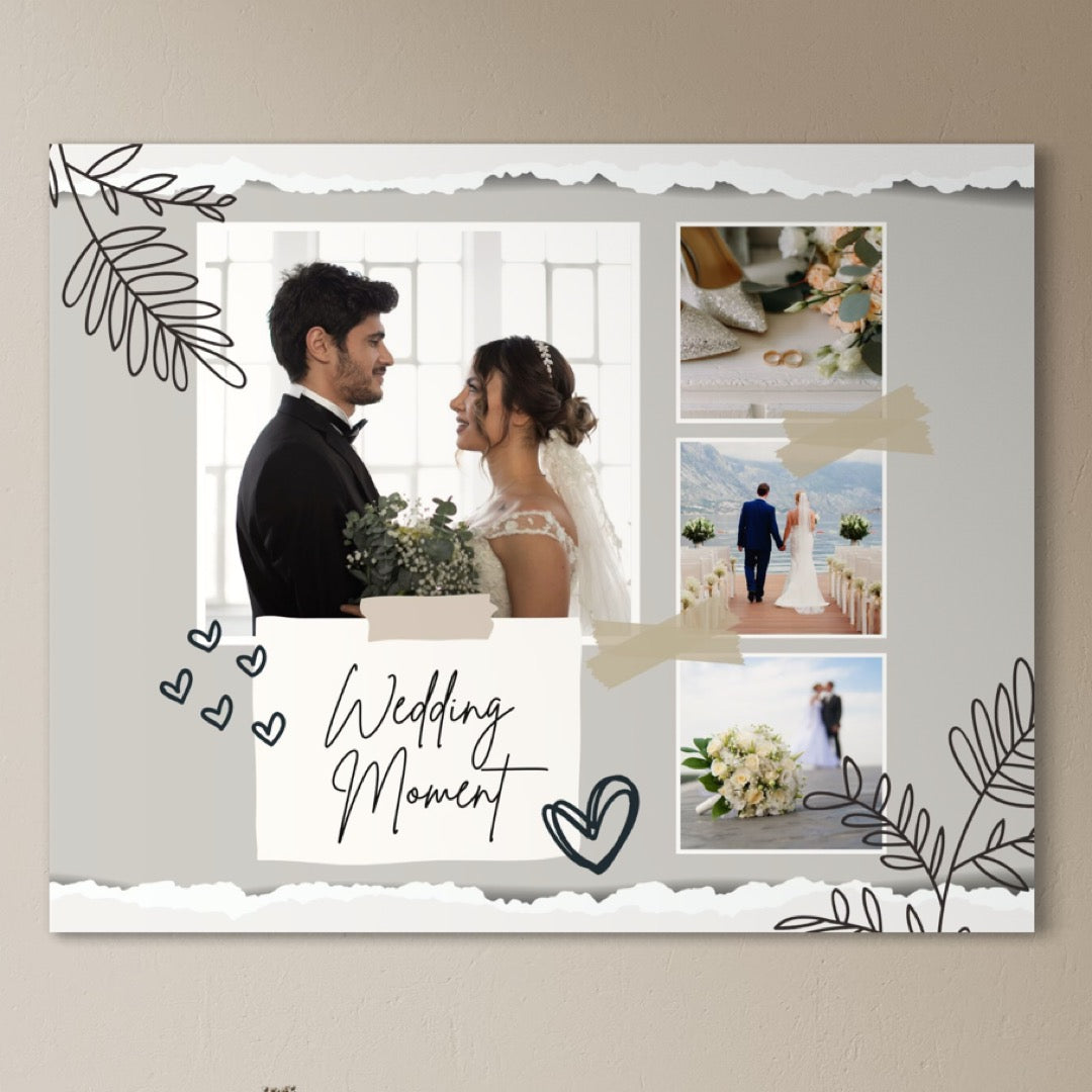 Tablou canvas cu colaj foto nunta cu text wedding moment