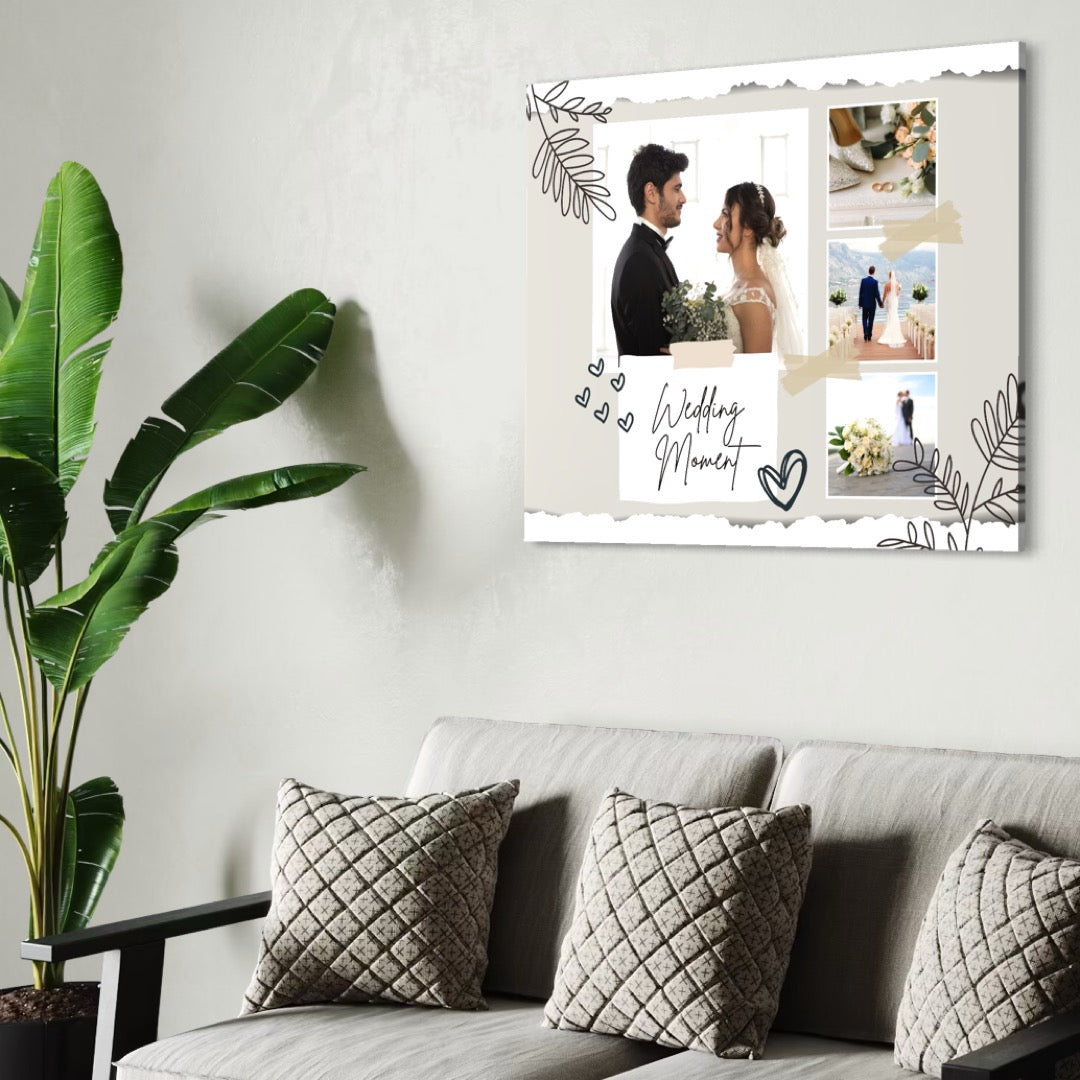 Colaj foto nunta cu text wedding moment, tablou canvas pentru perete