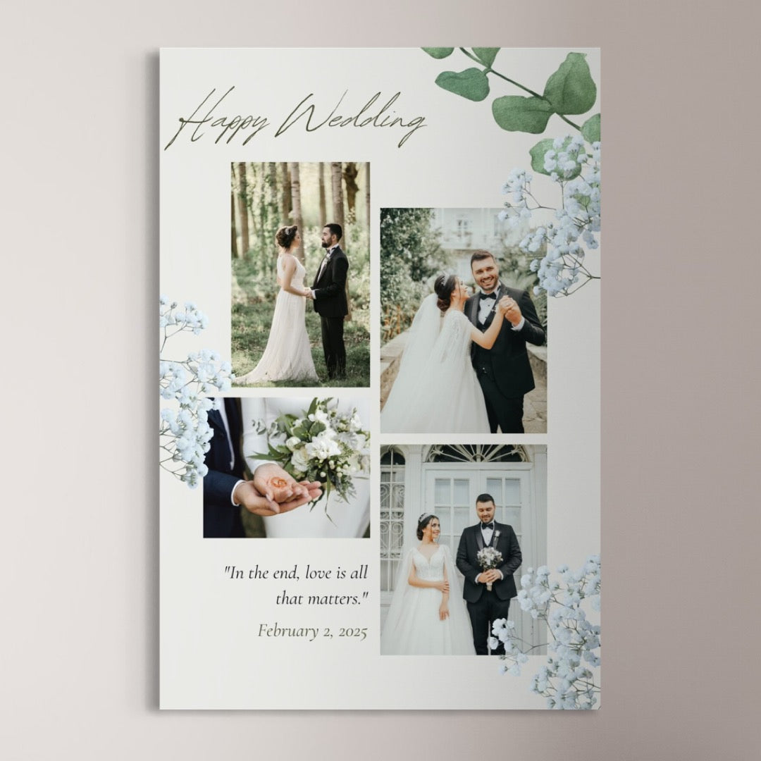 Tablou Canvas Personalizat cu 4 Poze Pentru Nunta "Happy Wedding", PS219