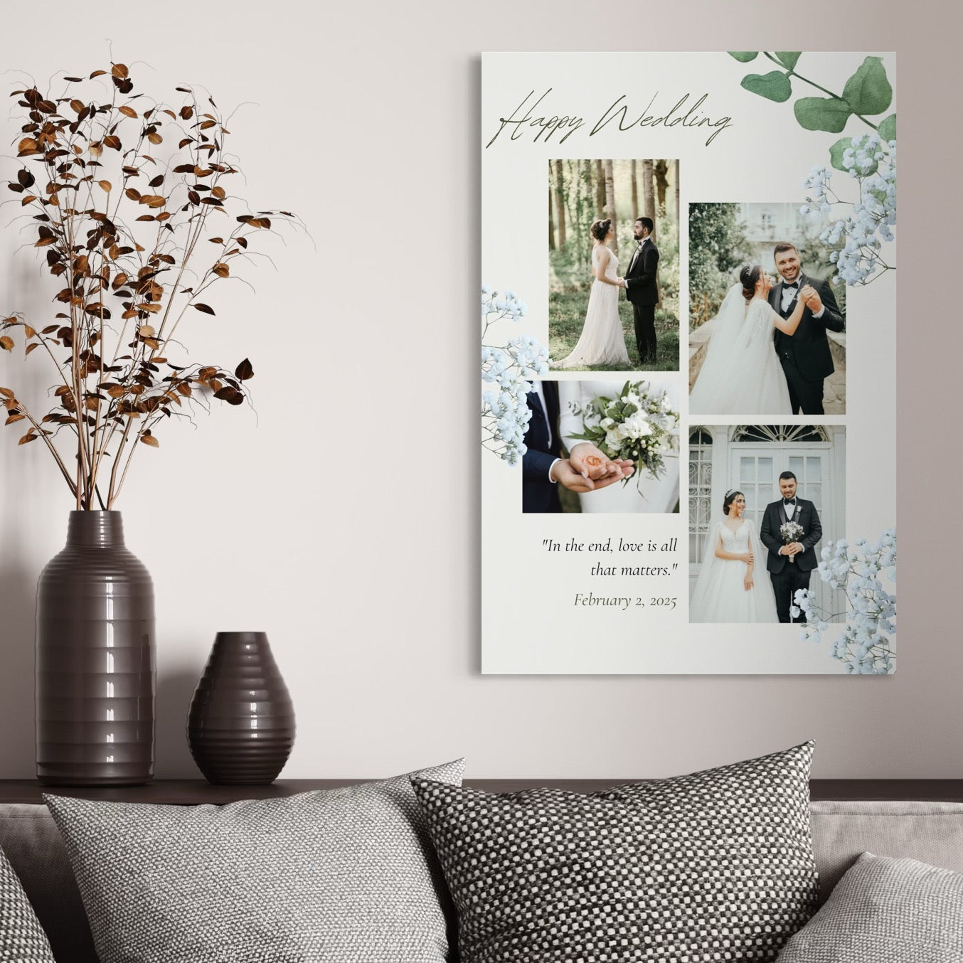 Tablou Canvas Personalizat cu 4 Poze Pentru Nunta "Happy Wedding", PS219