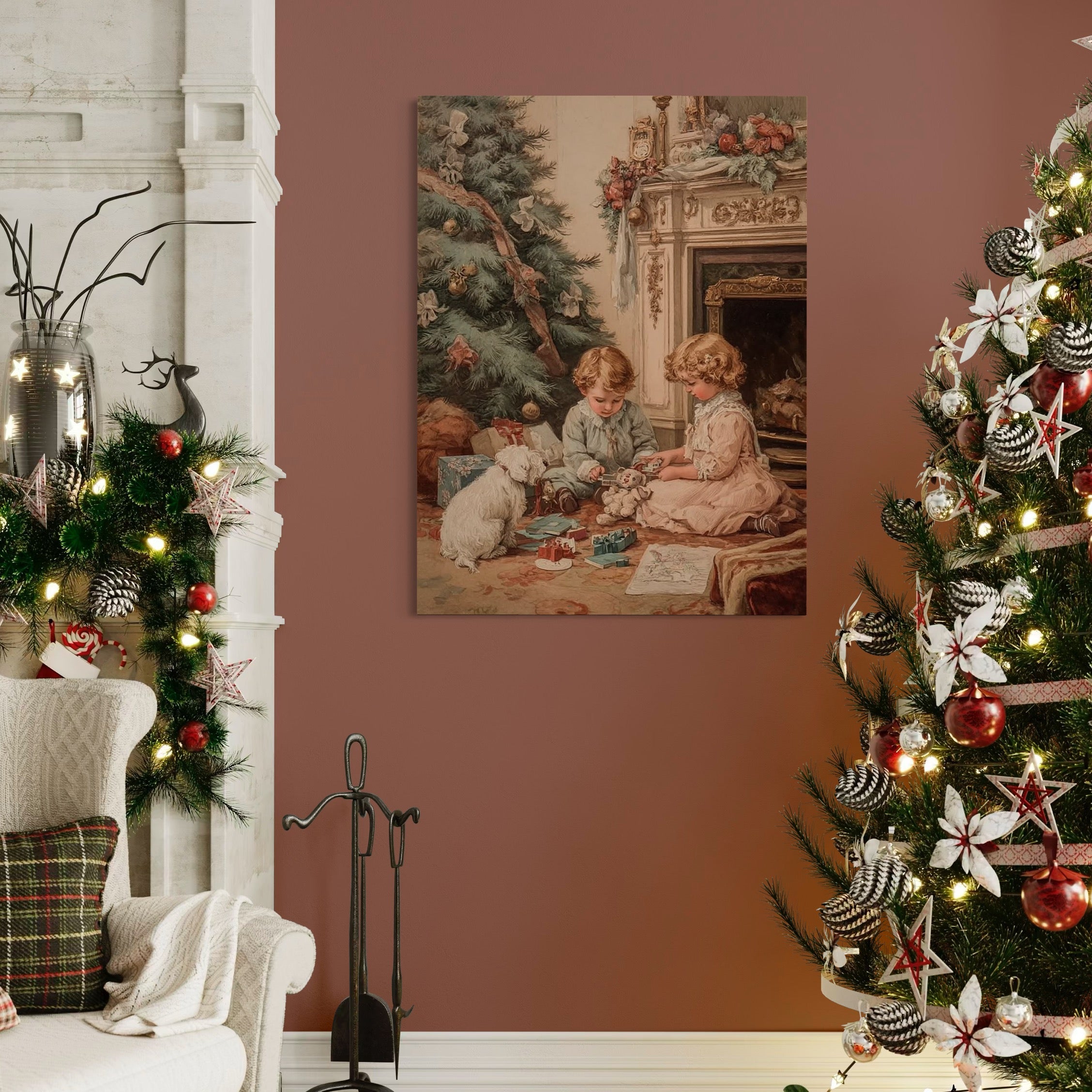 Tablou Canvas Premium, LuxCanva® D1096, Darurile copilariei,  Brad, Impodobit, Copii, Cadouri, Ajun, Inocenta, Copilarie, Fericire, Craciun, Mos, Jucarii, Iubire, Sarbatoare, Magie, Living, Dormitor