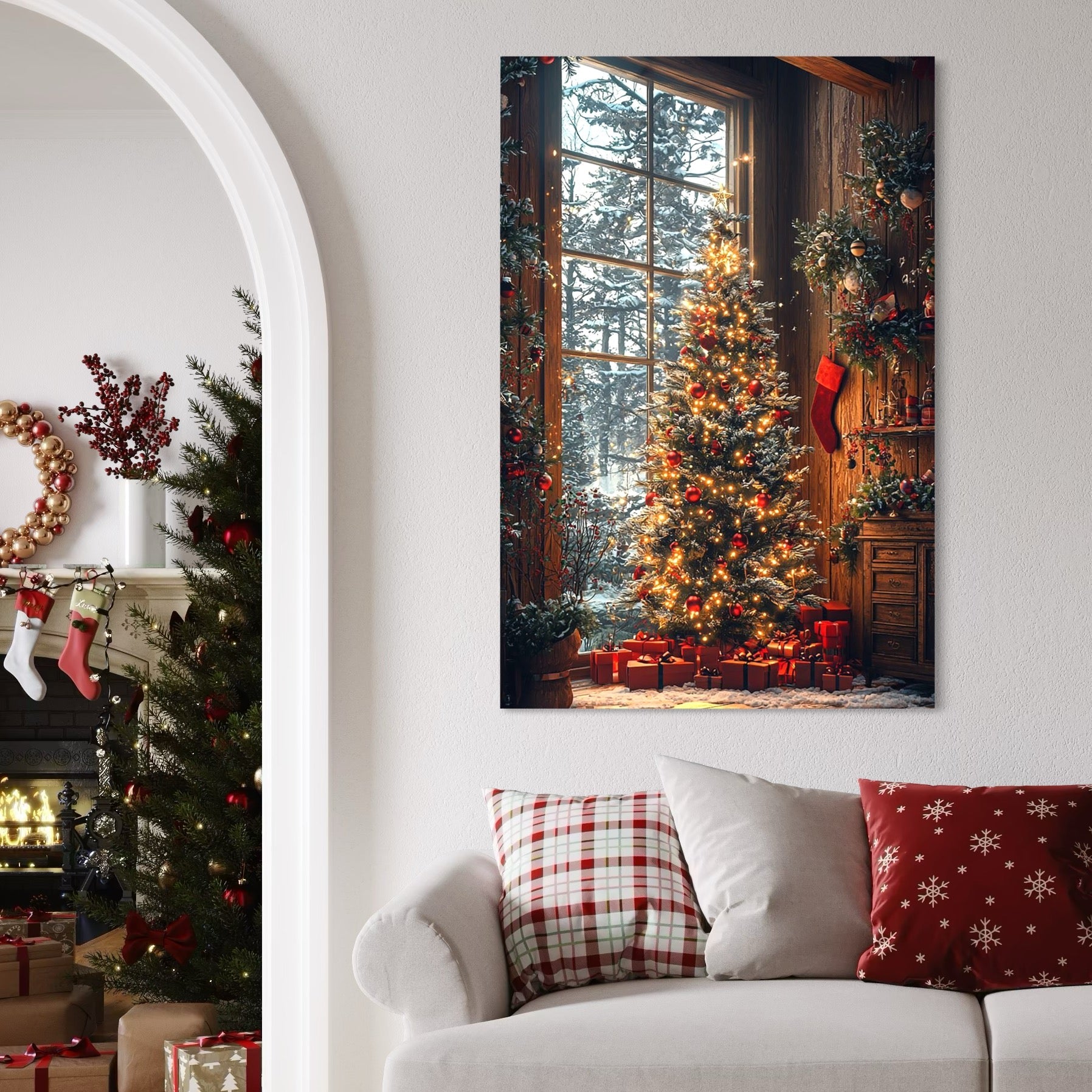 Tablou Canvas Premium, LuxCanva® D1098, Sub Bradul cu Poveste, Magie, Craciun, Acasa, Brad, Luminite, Podoabe, Rosu, Caldura, Familie, Traditie, Pace, Cadouri, Fericire, Globuri, Living, Dormitor