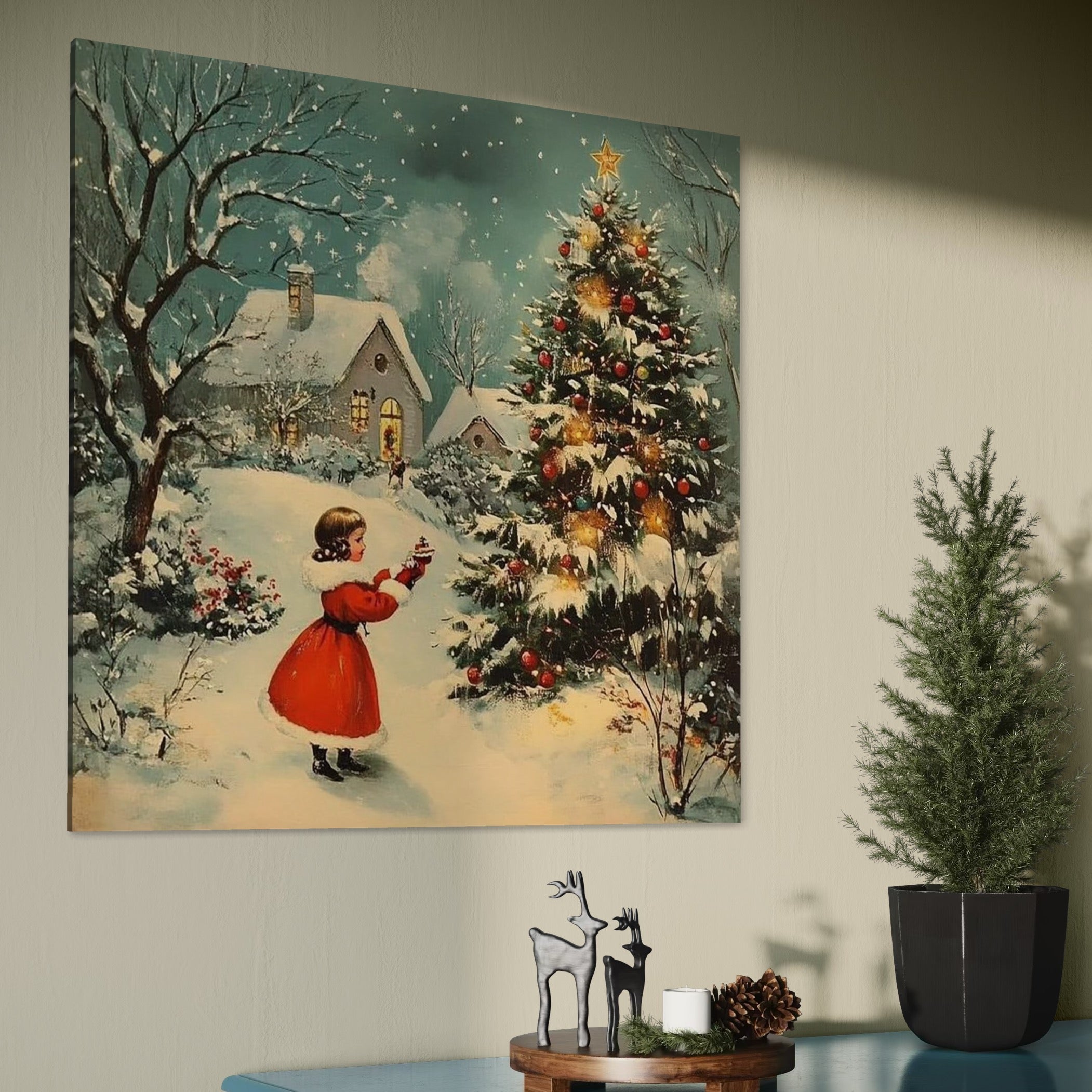 Tablou Canvas Premium, LuxCanva® D1100, Sub Steaua Craciunului, Speranta, Stele, Familie, Fetita, Impodobire, Ajun, Craciun, Miracol, Asteptare, Vis, Copilarie, Amintiri, Living, Dormitor