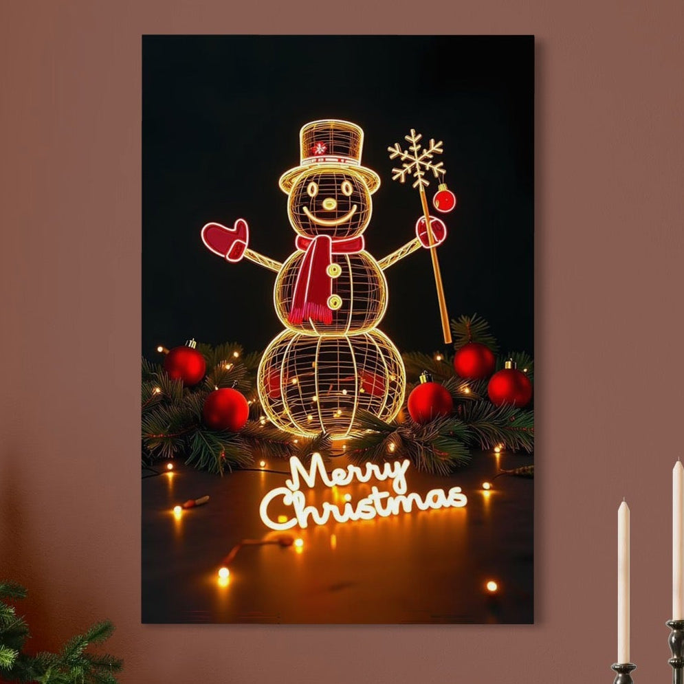 Tablou Canvas Premium, LuxCanva® D1105, Feerie de Sarbatoare, Lumini, Craciun, Om de Zapada, Globuri, Rosii, Beteala, Luminite, Sarbatori, Plimbare, Strada, Parc, Copii, Living, Dormitor