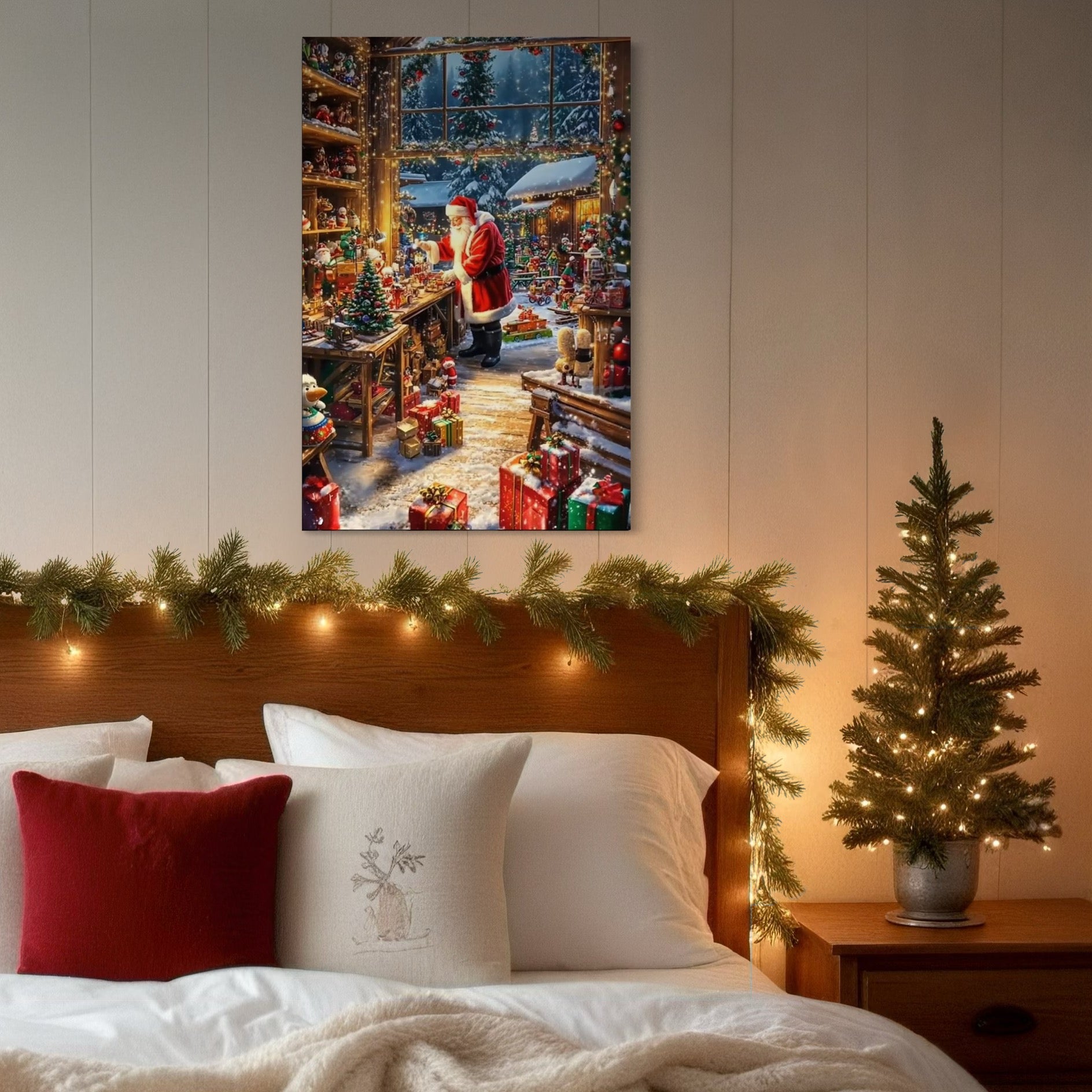 Tablou Canvas Premium, LuxCanva® D1122, Miracolul din Laponia, Iarna, Craciun, Atelier, Jucarii, Copii, Spiridusi, Impachetat, Cadouri, Daruire, Speranta, Mos Craciun, Living, Dormitor