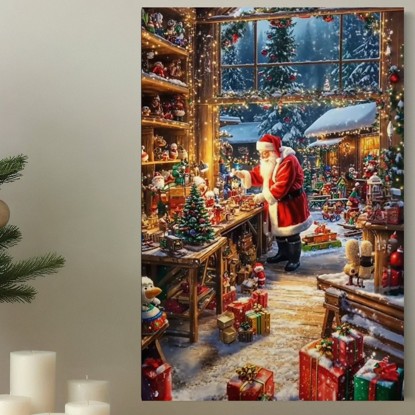 Tablou Canvas Premium, LuxCanva® D1122, Miracolul din Laponia, Iarna, Craciun, Atelier, Jucarii, Copii, Spiridusi, Impachetat, Cadouri, Daruire, Speranta, Mos Craciun, Living, Dormitor