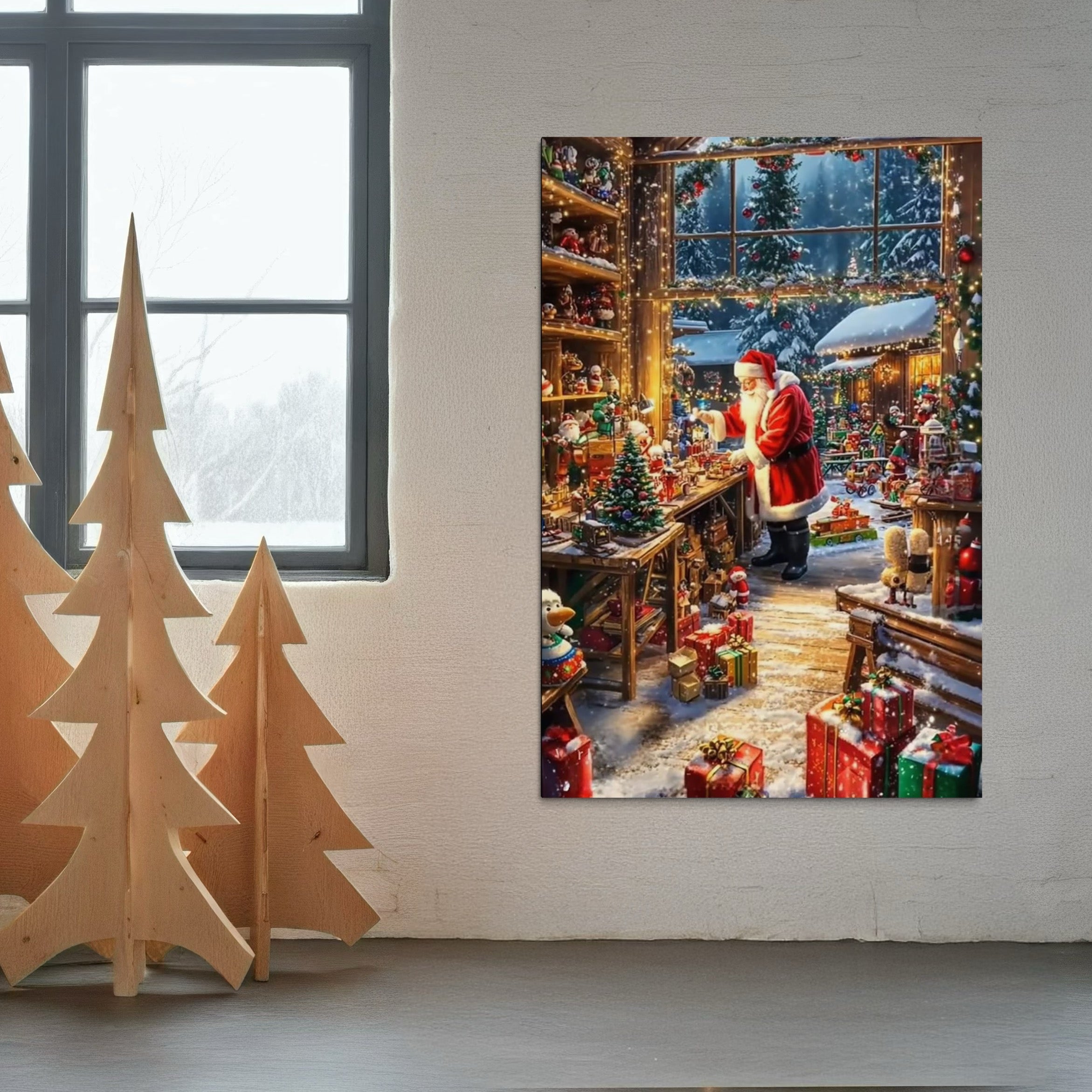 Tablou Canvas Premium, LuxCanva® D1122, Miracolul din Laponia, Iarna, Craciun, Atelier, Jucarii, Copii, Spiridusi, Impachetat, Cadouri, Daruire, Speranta, Mos Craciun, Living, Dormitor
