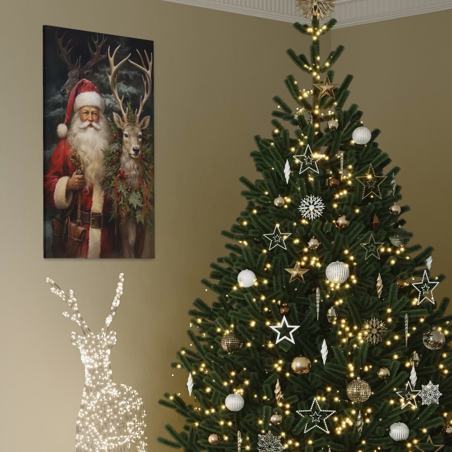 Tablou Canvas Premium, LuxCanva® D1123, Mosul si Regele Padurii, Cerb, Prietenie, Padure, Fermecat, Noblete, Ren, Calatorie, Craciun, Ajun, Speranta, Pace, Living, Dormitor