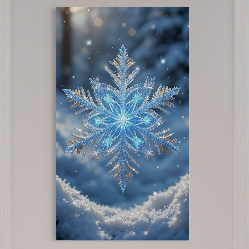 Tablou Canvas Premium, LuxCanva® D1127, Magia Unui Fulg, Fulg, Nea, Gheata, Ger, Sclipire, Cristal, Alb, Albastru, Iarna, Delicatete, Zapada, Fragilitate, Polar, Living, Dormitor