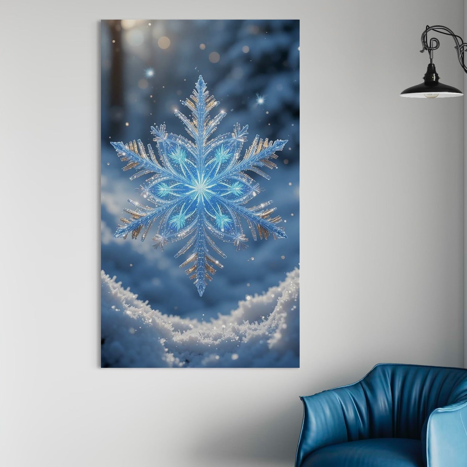 Tablou Canvas Premium, LuxCanva® D1127, Magia Unui Fulg, Fulg, Nea, Gheata, Ger, Sclipire, Cristal, Alb, Albastru, Iarna, Delicatete, Zapada, Fragilitate, Polar, Living, Dormitor