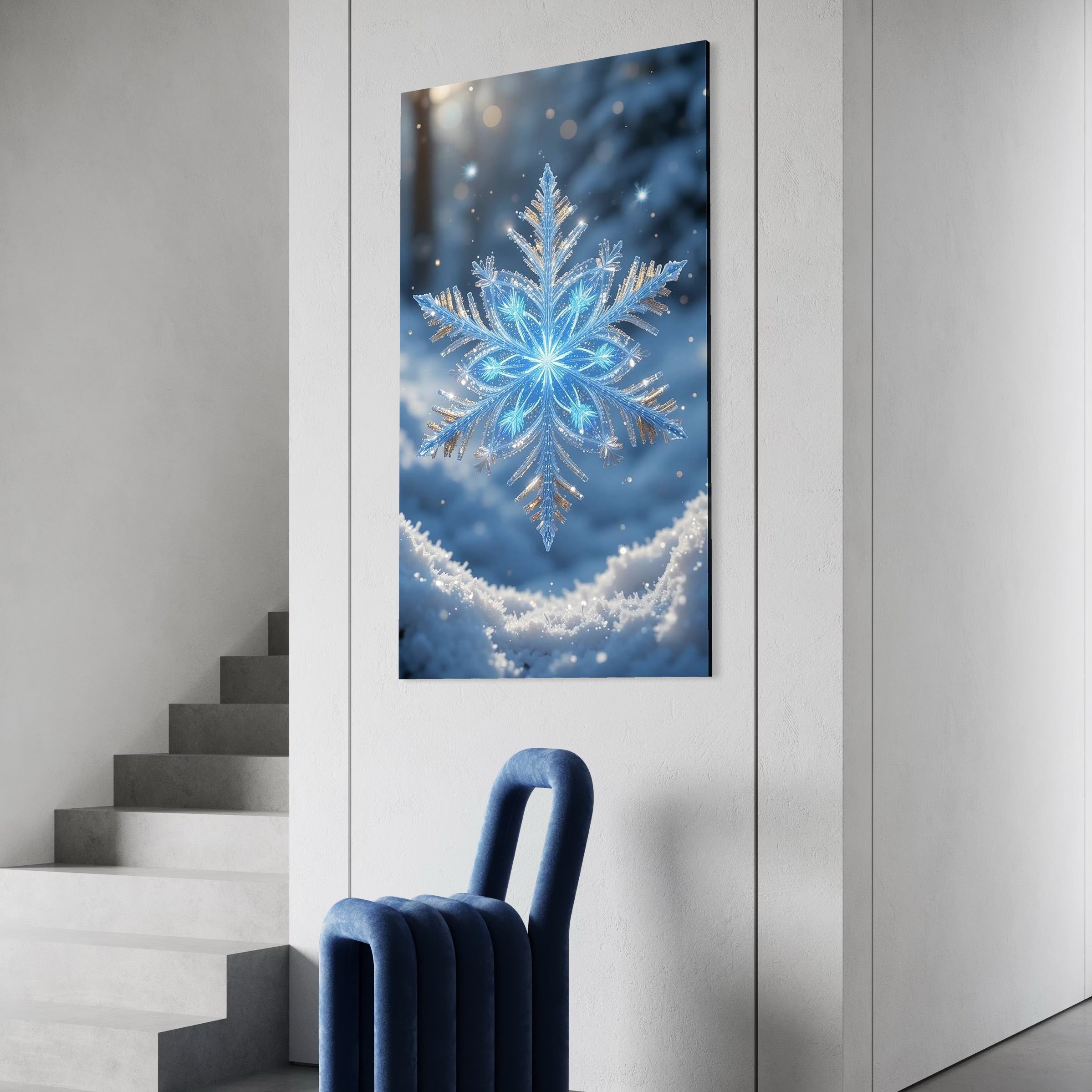 Tablou Canvas Premium, LuxCanva® D1127, Magia Unui Fulg, Fulg, Nea, Gheata, Ger, Sclipire, Cristal, Alb, Albastru, Iarna, Delicatete, Zapada, Fragilitate, Polar, Living, Dormitor