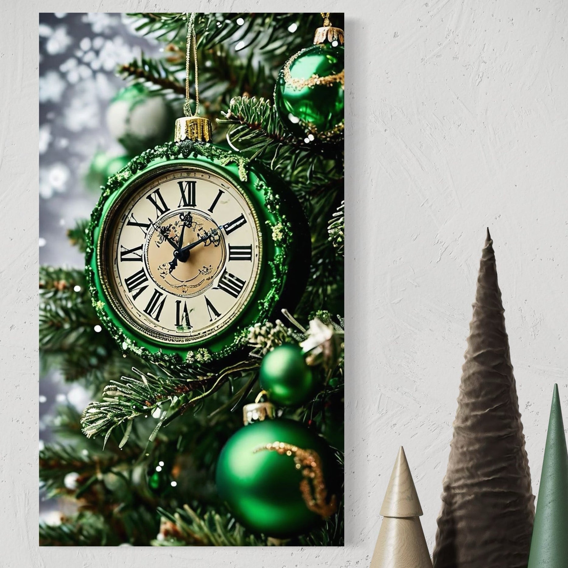 Tablou Canvas Premium, LuxCanva® D1133, Intalnire cu Noul An, Ceas, Ornamental, Revelion, Verde, Smarald, Timp, Asteptare, Vintage, Ore, Secunde, Minute, Cadran, Living, Dormitor