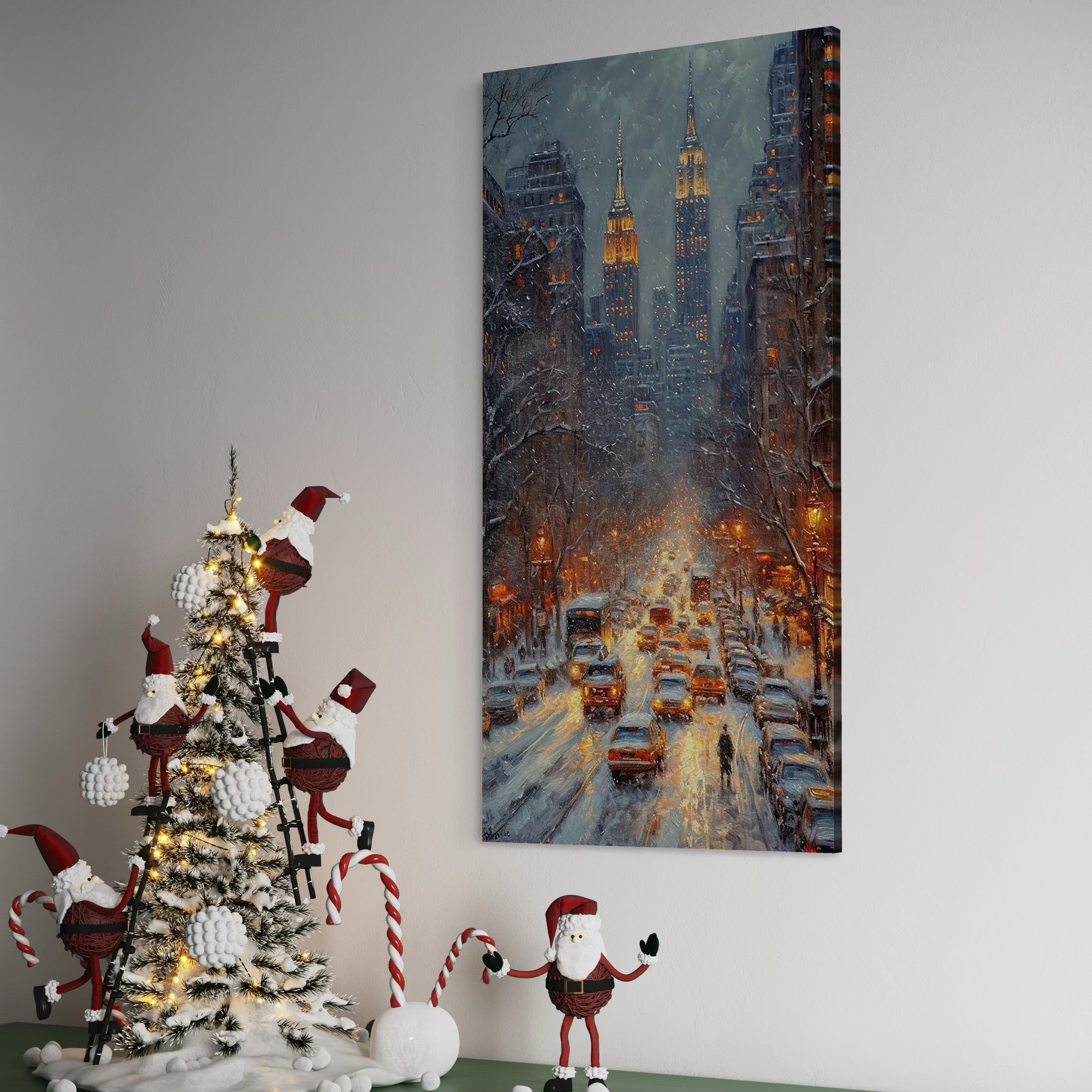 Tablou Canvas Premium, LuxCanva® D1140, Trafic in Vortexul Iernii, Oras, Luminat, Trafic, Ninsoare, Bulevard, Masini, Aglomerat, Cladiri, Inzapezit, Semafor, Agitatie, Living, Dormitor