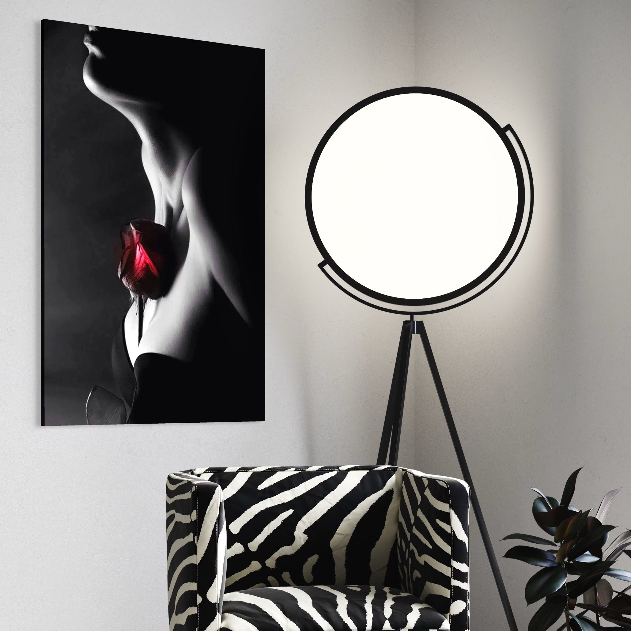 Tablou Canvas Premium, LuxCanva® P1003, Ecouri ale Pielii,  Alb, Negru, Rosu, Trandafir, Piele, Misterios, Dor, Visare, Femeie, Profil, Iubire, Romantism, Sexy, Living, Dormitor