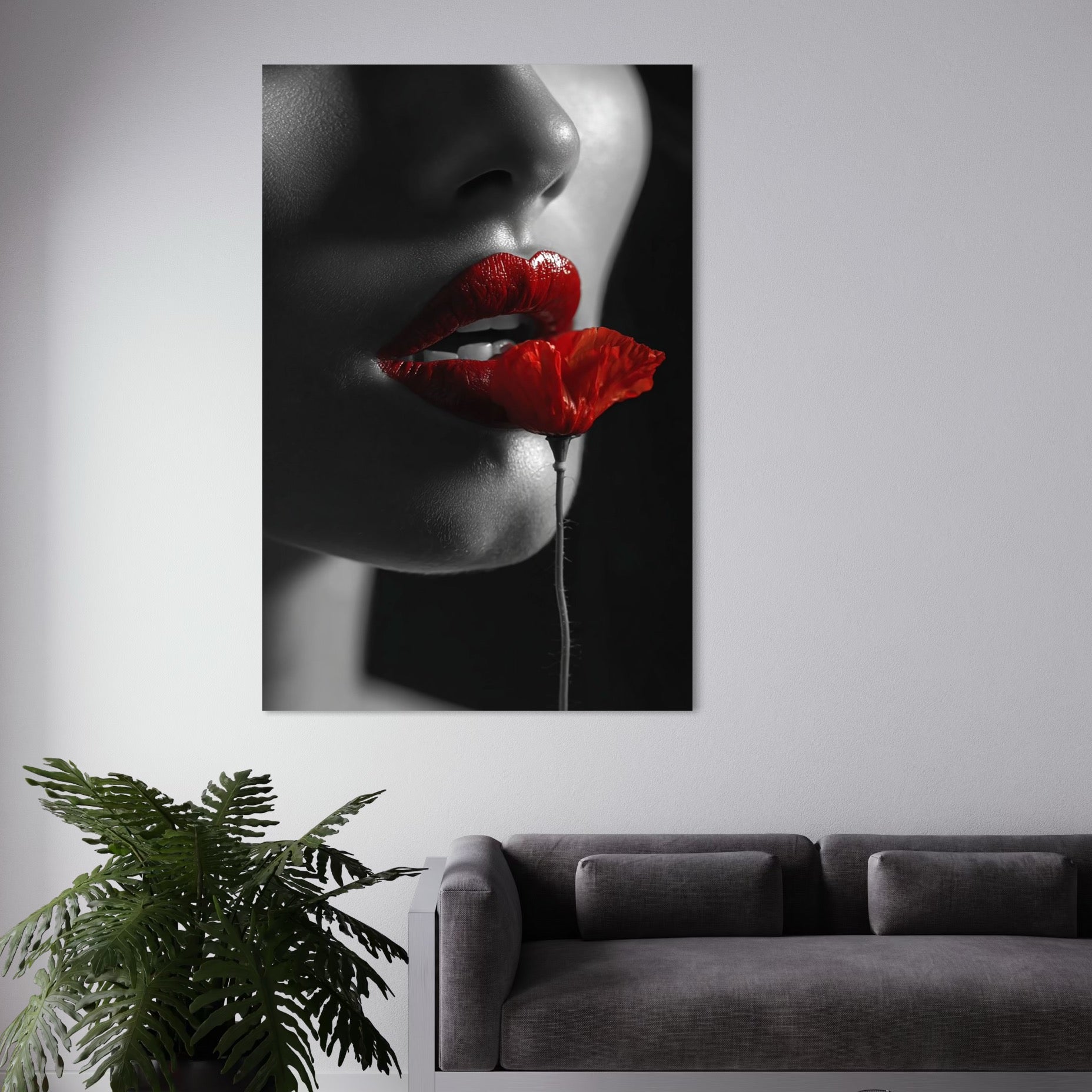 Tablou Canvas Premium, LuxCanva® P1011, Sărutul Macului, Rosu, Floare, Mac, Buze, Tacere, Seductie, Murmur, Petale, Inocenta, Foc, Sexy, Dorinta, Pasiune, Viata, Living, Dormitor