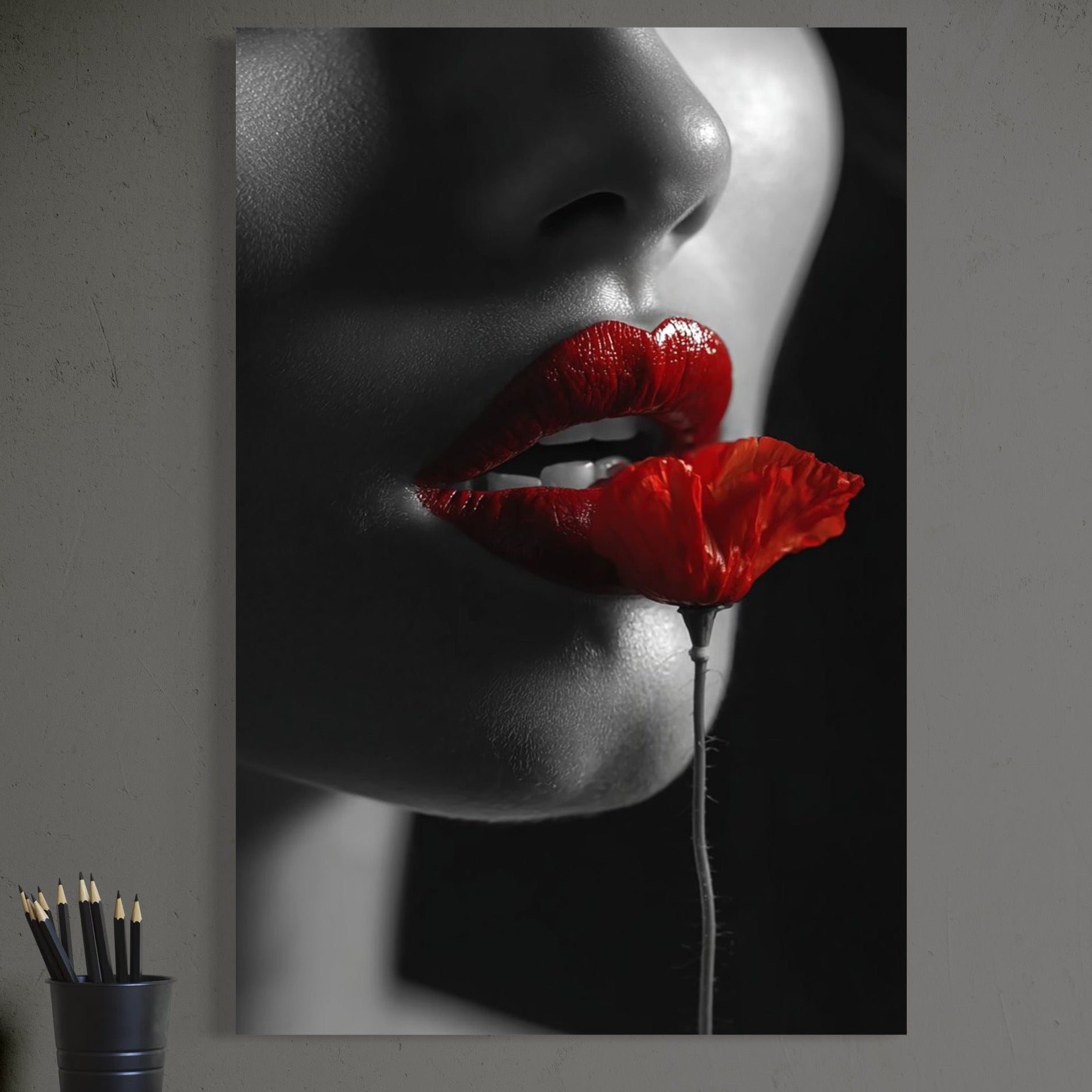 Tablou Canvas Premium, LuxCanva® P1011, Sărutul Macului, Rosu, Floare, Mac, Buze, Tacere, Seductie, Murmur, Petale, Inocenta, Foc, Sexy, Dorinta, Pasiune, Viata, Living, Dormitor