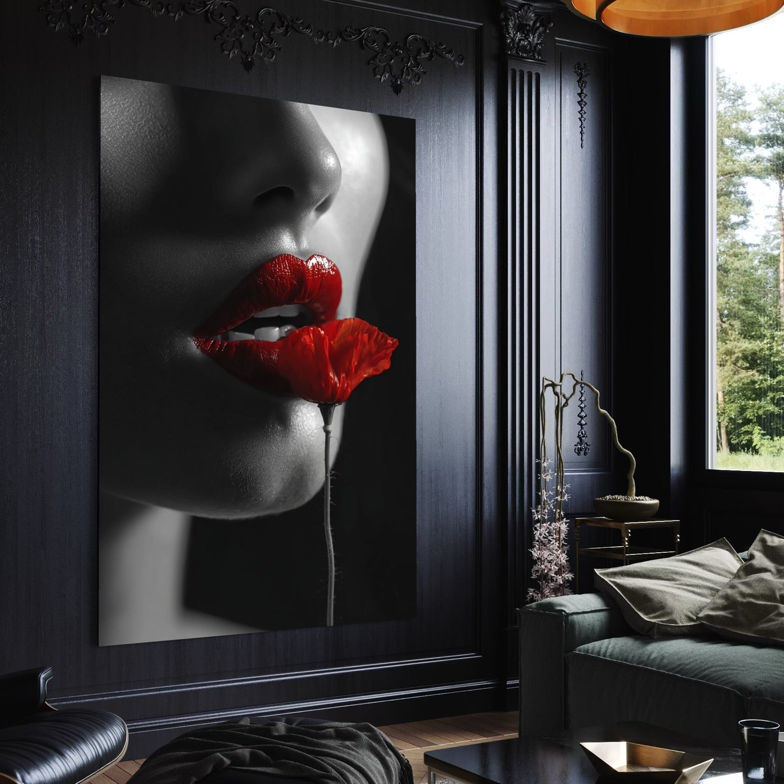 Tablou Canvas Premium, LuxCanva® P1011, Sărutul Macului, Rosu, Floare, Mac, Buze, Tacere, Seductie, Murmur, Petale, Inocenta, Foc, Sexy, Dorinta, Pasiune, Viata, Living, Dormitor