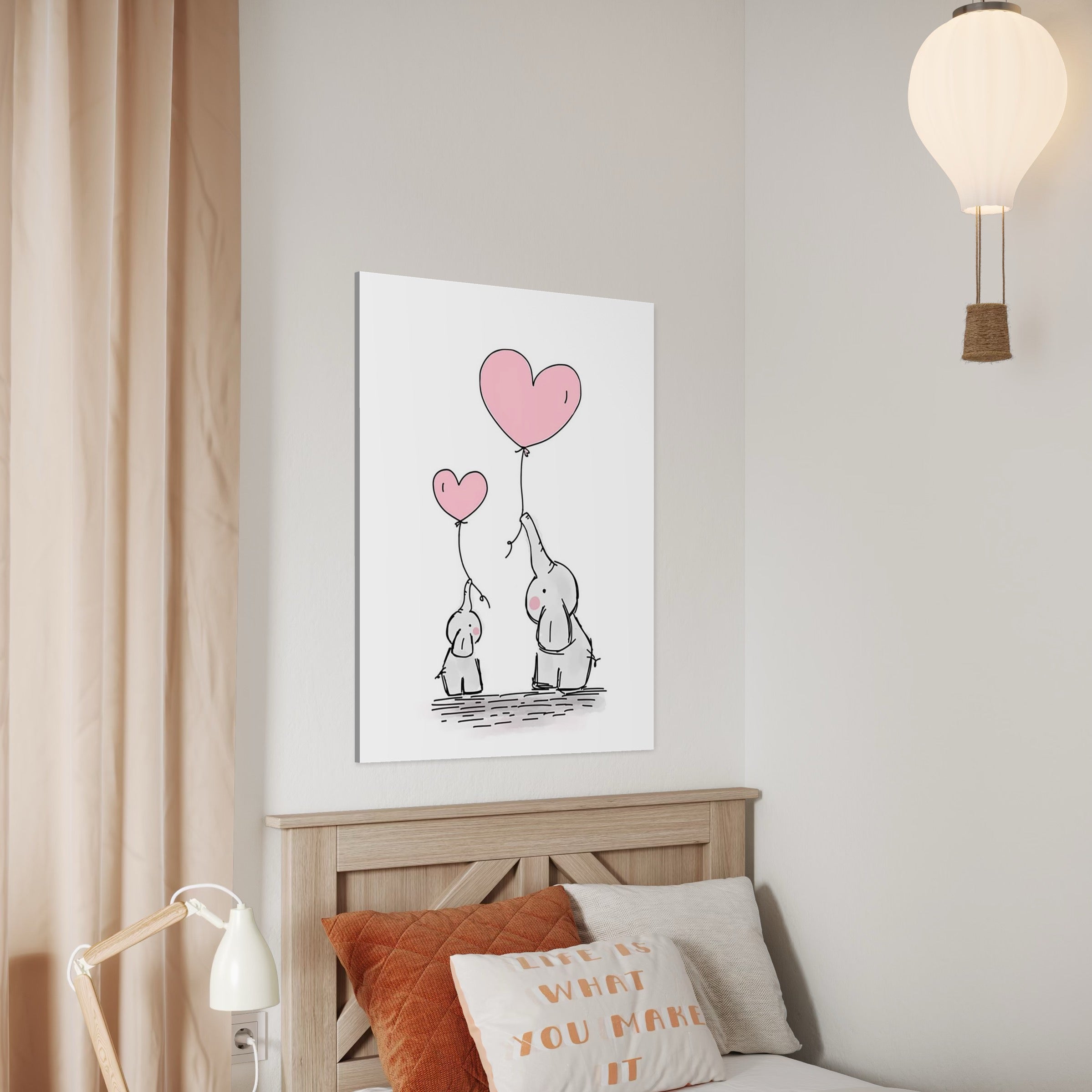 Tablou Canvas Premium, LuxCanva® K1030, Baloane de Afectiune, Legatura, Elefant, Inimi, Dragoste, Inocenta, Mic, Mare, Impreuna, Cer, Vant, Gingasie, Copilarie, Camera Copil, Dormitor