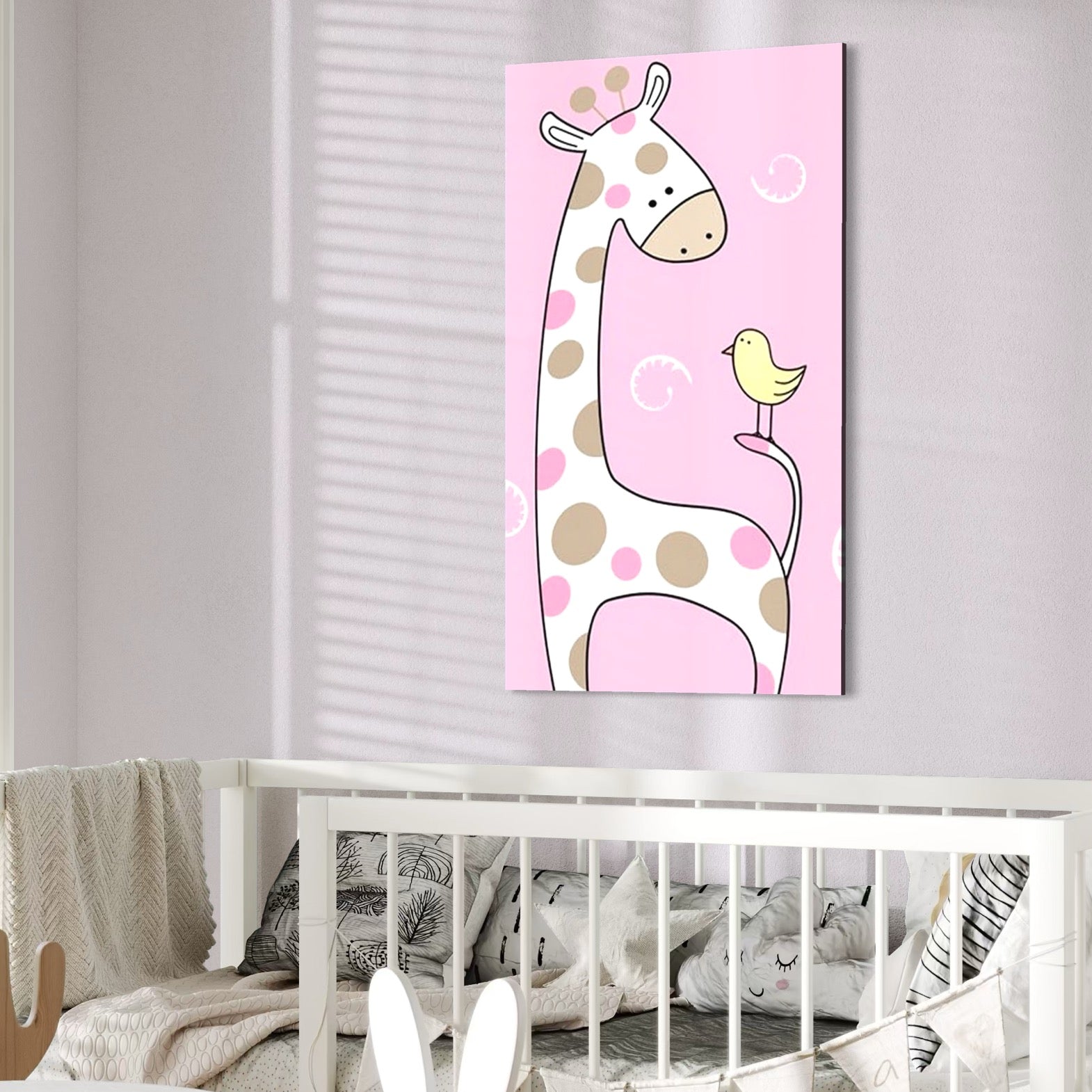 Tablou Canvas Premium, LuxCanva® K1031, Girafa si Puiul, Prietenie, Varf, Coada, Roz, Povesti, Zambete, Pastelat, Suflete, Joaca, Inocenta, Copil, Creativitate, Camera Copil, Dormitor