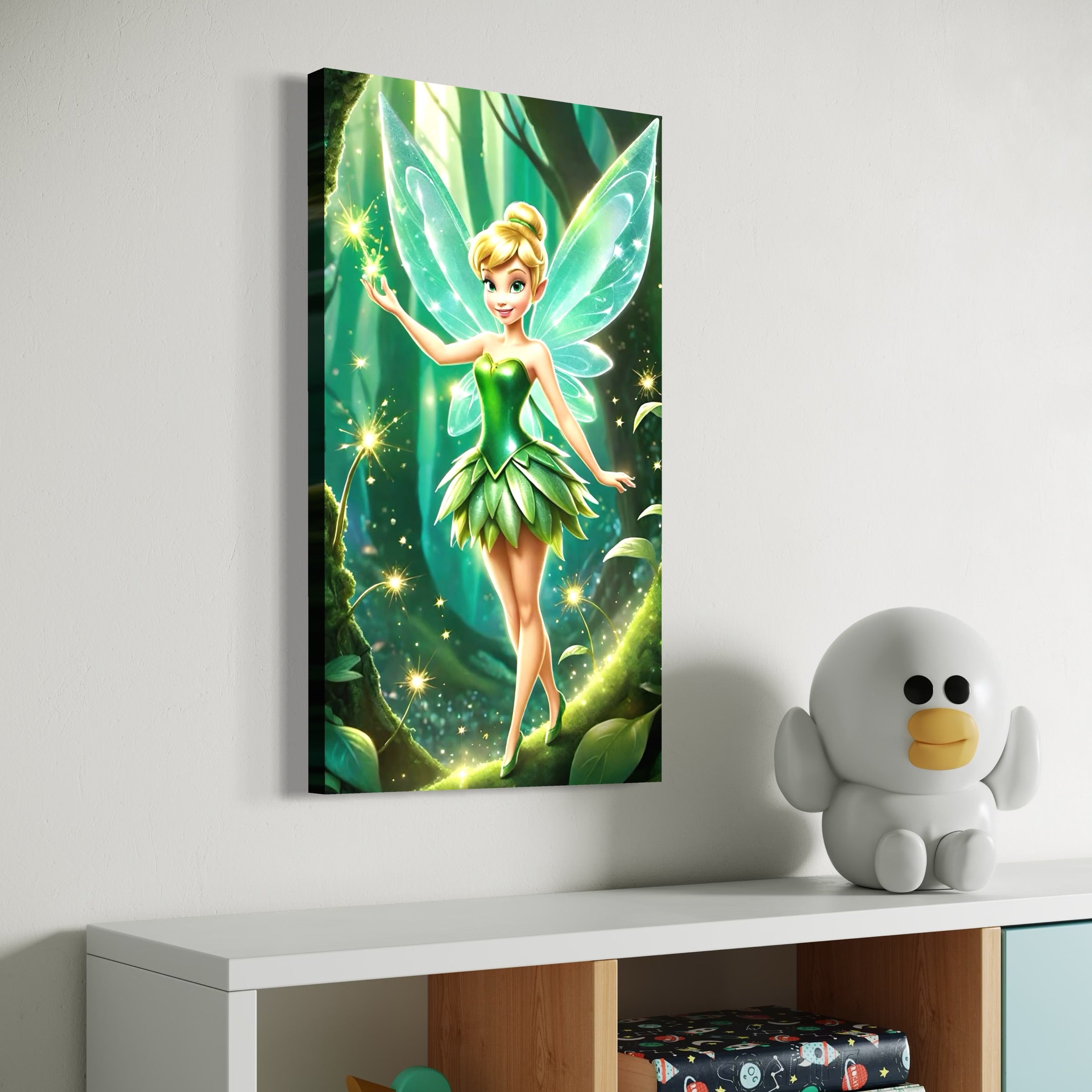 Tablou Canvas Premium, LuxCanva® K1032, Zana Smaraldului Fermecat, Tinker Bell, Personaj, Desene, Walt, Disney, Magie, Sclipire, Verde, Aripi, Taram, Basm, Camera Copil, Dormitor