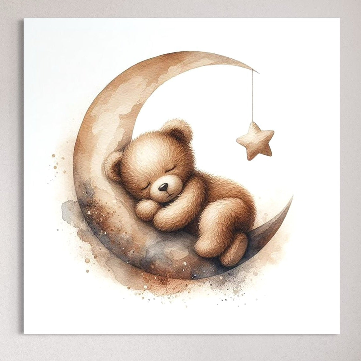 Tablou Canvas Premium, LuxCanva® K1042, Somn in Bratele Lunii, Ursulet, Somnoros, Vise, Luna, Noapte, Stele, Leganat, Cuib, Semiluna, Pace, Liniste, Taram, Confort, Camera Copil, Dormitor