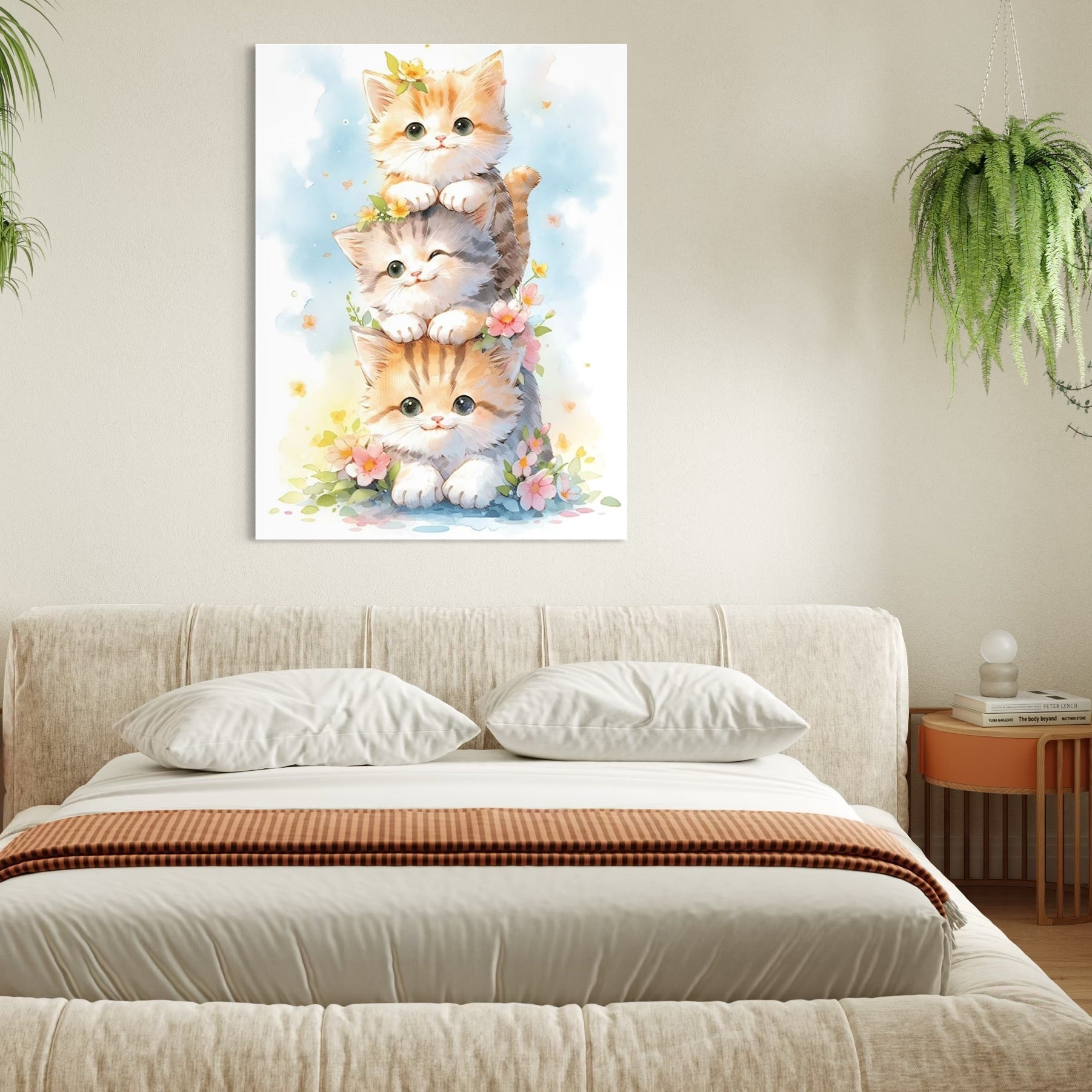 Tablou Canvas Premium, LuxCanva® K1045, Turnuletul Fratiorilor Pufosi, Pisicute, Felina, Pui, Pastel, Flori, Prietenie, Jucaus, Inocenta, Natura, Joaca, Veselie, Distractie, Camera Copil, Dormitor