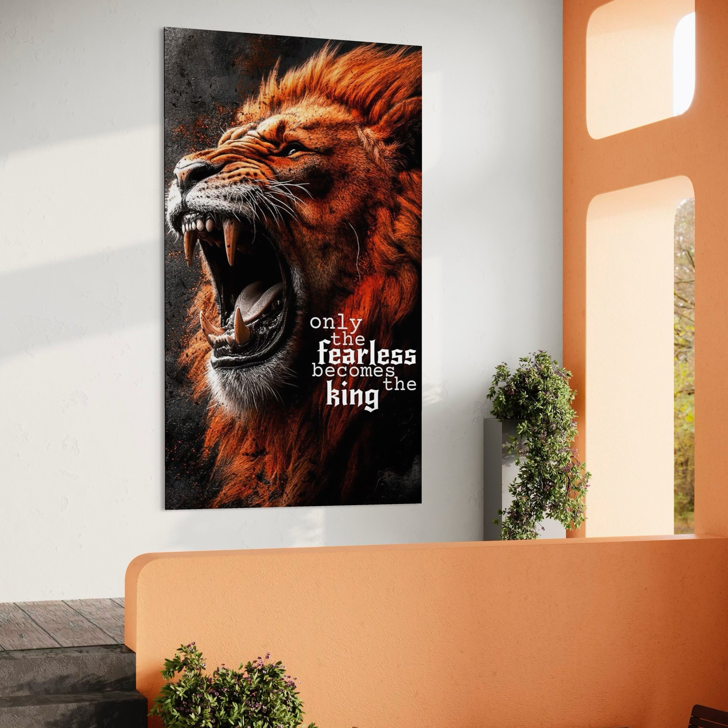 Tablou Canvas Premium, LuxCanva® Q1004, Regele Fara Frica, Putere, Dominant, Suprematie, Autoritate, Leu, Rege, Coroana, Coama, Feroce, Stapan, Voce, Raget, Conducator, Birou, Dormitor