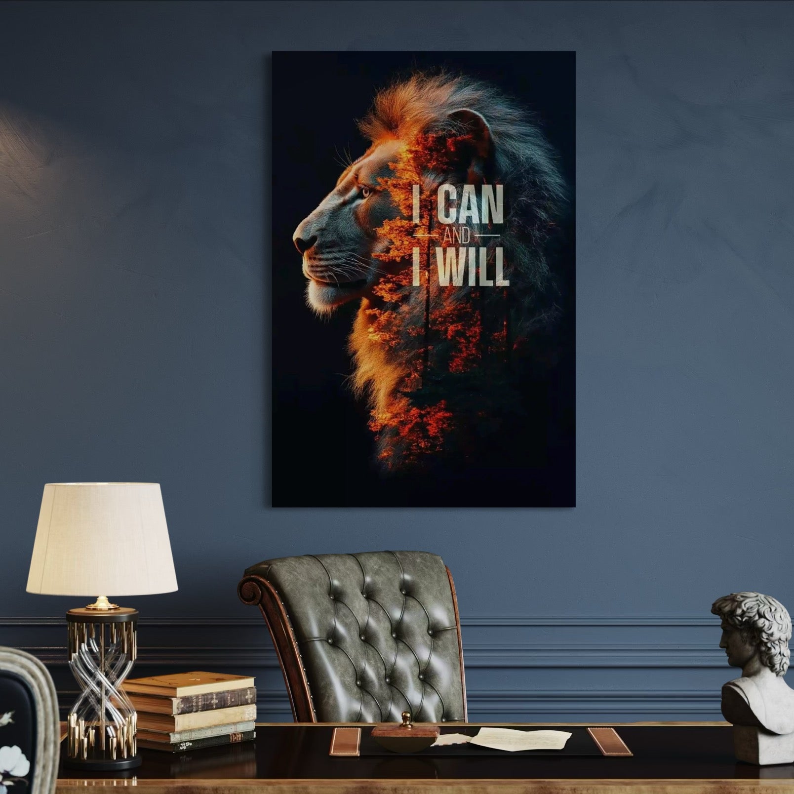 Tablou Canvas Premium, LuxCanva® Q1006, Nascut Sa Reuseasca, Vointa, Perseverenta, Ambitie, Leu, Rege, Foc, Curaj, Dominatie, Portret, Inspirational, Reusita, Forta, Birou, Dormitor