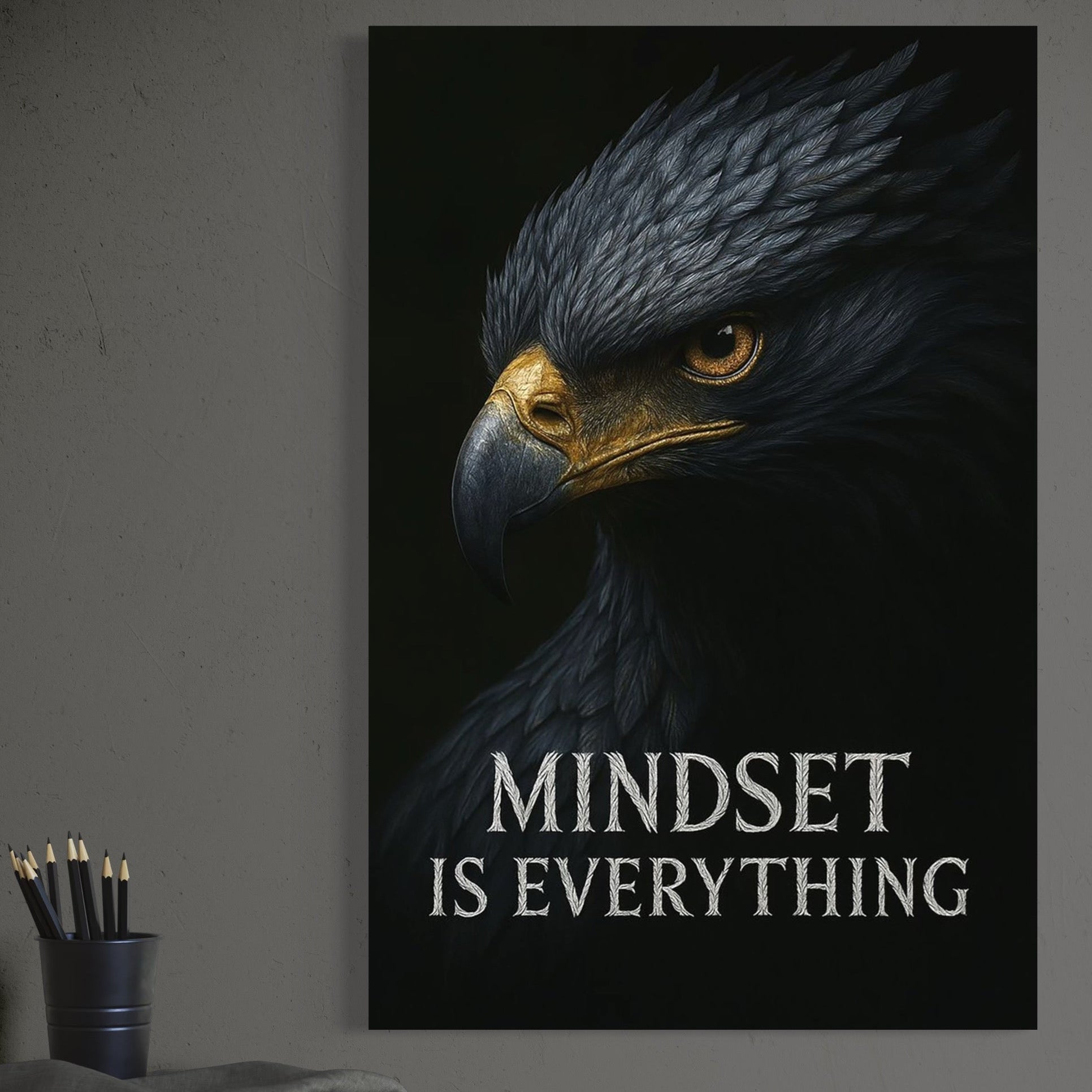 Tablou Canvas Premium, LuxCanva® Q1007, Puterea Gandului, Mentalitate, Vultur, Claritate, Gand, Lider, Succes, Libertate, Inteligenta, Privire, Pene, Antreprenoriat, Pasare, Padure, Birou, Dormitor