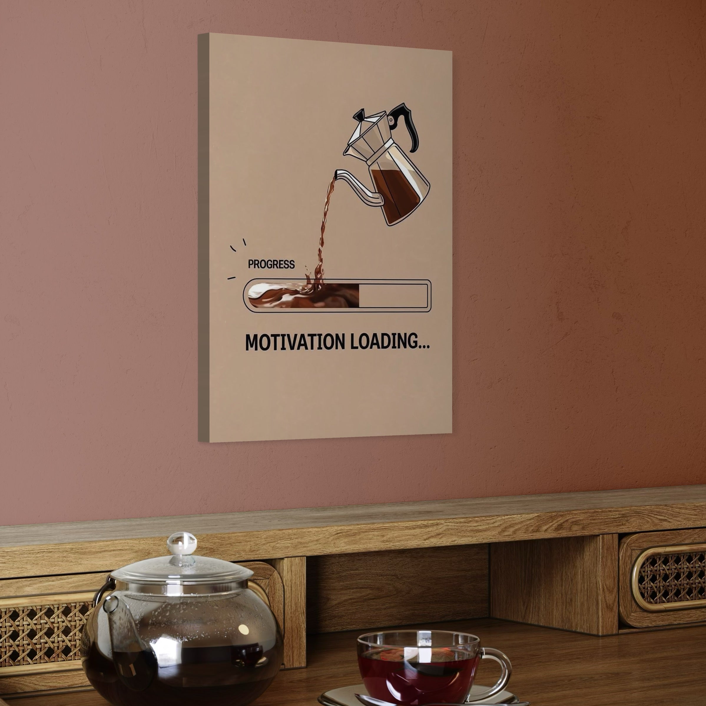 Tablou Canvas Premium, LuxCanva® Q1010, Cafea Motivationala, Ibric, Bara, Progres, Loading, Minimalist, Tipografic, Energie, Dimineata, Bucatarie, Cafenea, Terasa, Iesire, Birou, Dormitor