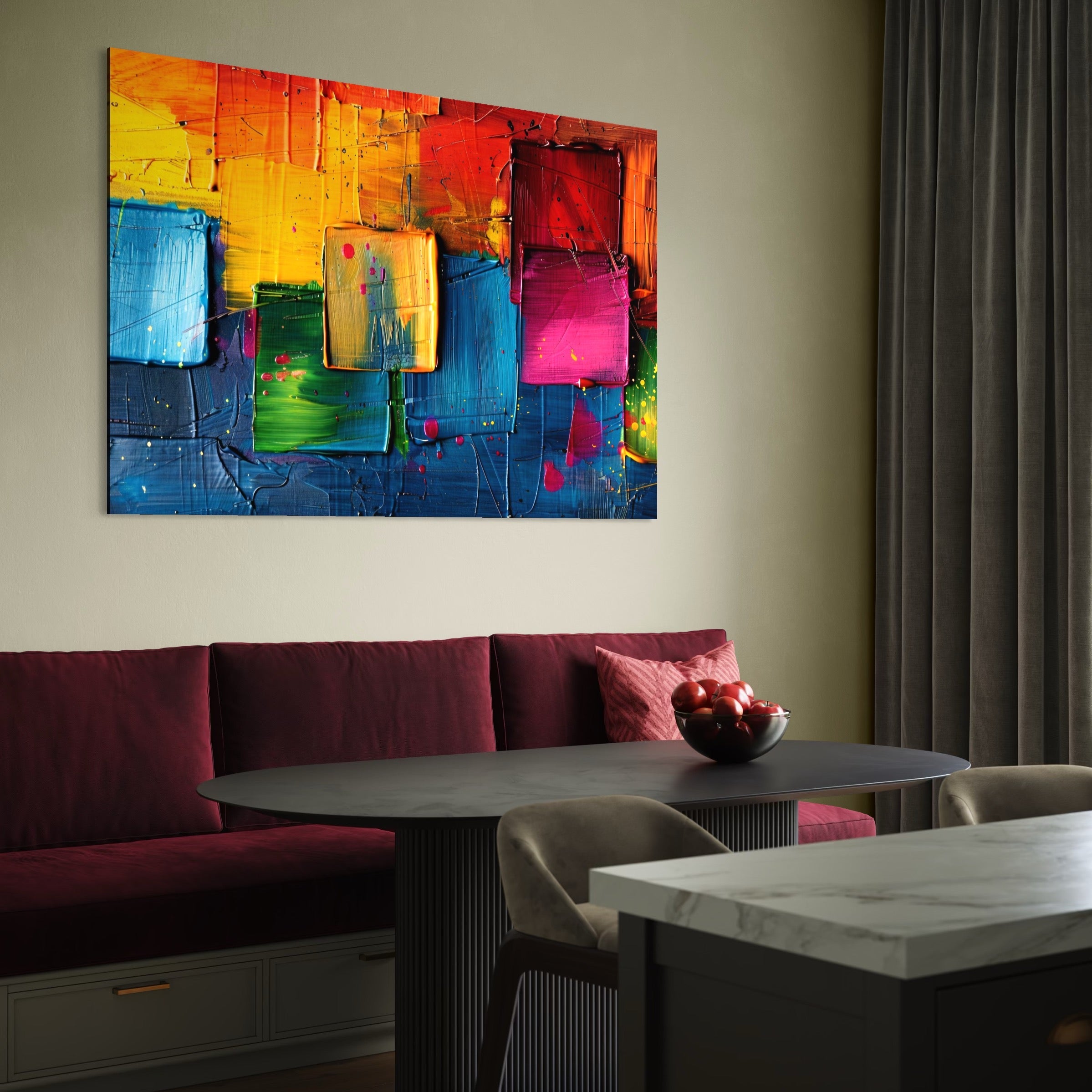 Tablou Canvas Premium, LuxCanva® C1269, Blocuri de lumina, Geometrie, Culori, Fragmente, Compozitie, Urban, Impuls, Creativitate, Expresivitate, Expozitie, Iubire, Birou, Living, Dormitor