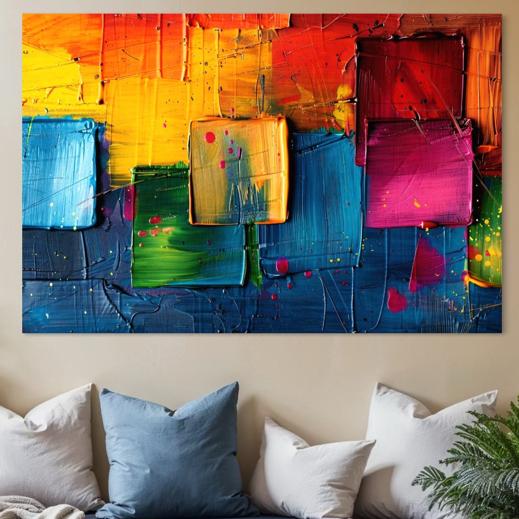 Tablou Canvas Premium, LuxCanva® C1269, Blocuri de lumina, Geometrie, Culori, Fragmente, Compozitie, Urban, Impuls, Creativitate, Expresivitate, Expozitie, Iubire, Birou, Living, Dormitor