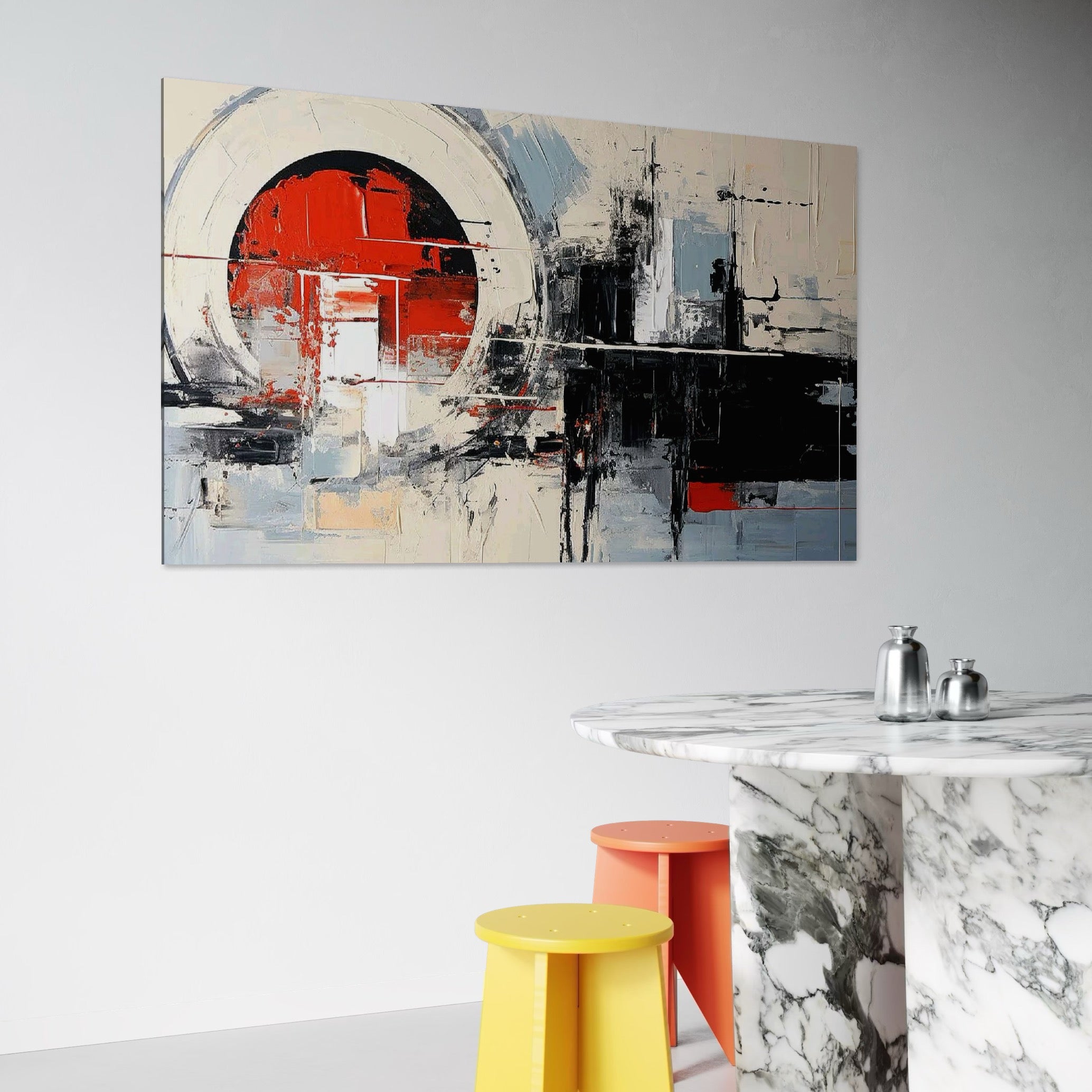 Tablou Canvas Premium, LuxCanva® C1270, Nucleu rosu, Geometrie, Culori, Impact, Structuri, Tensiune, Intersectie, Arhitectura, Liniste, Haos, Fragmente, Colorat, Birou, Living, Dormitor