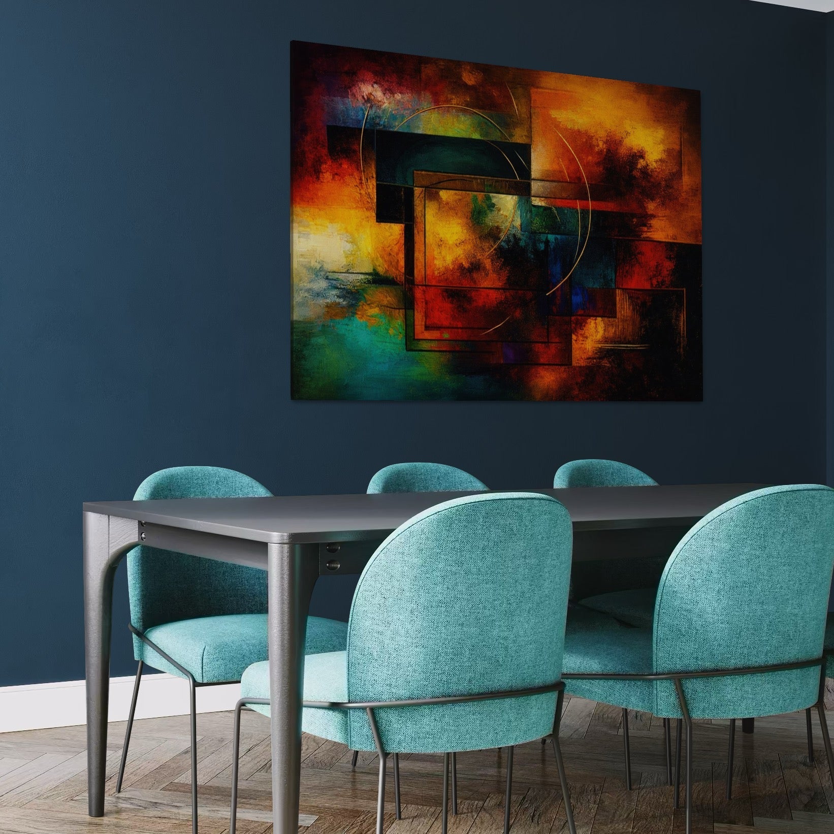 Tablou Canvas Premium, LuxCanva® C1271, Cercul focului, Geometrie, Culori, Cromatic, Joc, Univers, Emotie, Tensiune, Caldura, Flux, Transformare, Metamorfoza, Dorinta, Birou, Living, Dormitor