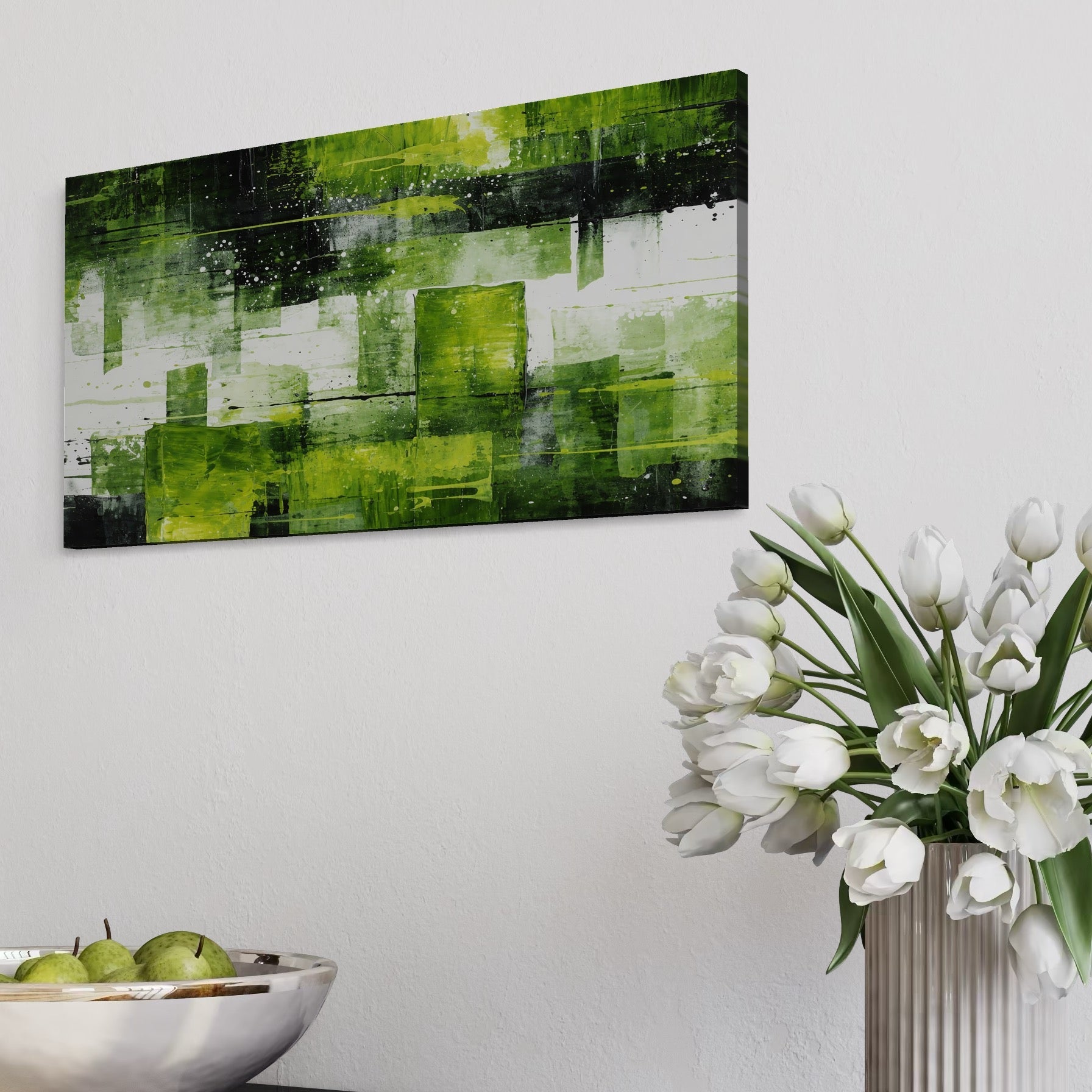 Tablou Canvas Premium, LuxCanva® C1273, Puls vegetal, Geometrie, Verde, Organic, Armonie, Peisaj, Straturi, Prospetime, Abstract, Textura, Minimalism, Liniste, Spa, Birou, Living, Dormitor