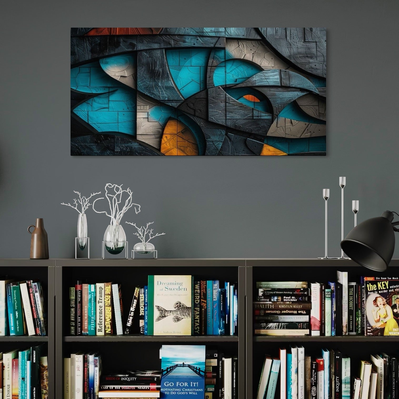 Tablou Canvas Premium, LuxCanva® C1274, Spatiul dintre ganduri, Geometrie, Albastru, Turcoaz, Abstract, Profunzime, Curbe, Industrial, Arhitectural, Umbre, Materie, Birou, Living, Dormitor