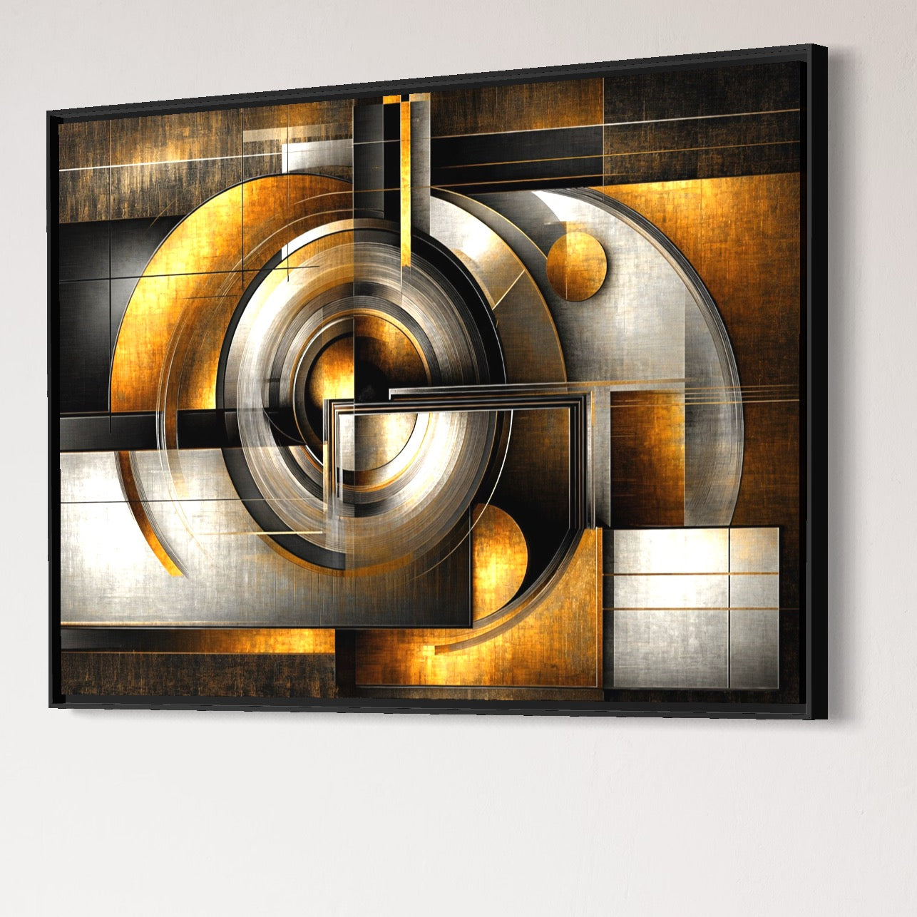 Tablou Canvas Premium, LuxCanva® C1276, Forme care gandesc, Geometrie, Auriu, Abstract, Linii, Textura, Monumental, Gravitatie, Univers, Soare, Sacru, Modern, Expozitie, Birou, Living, Dormitor